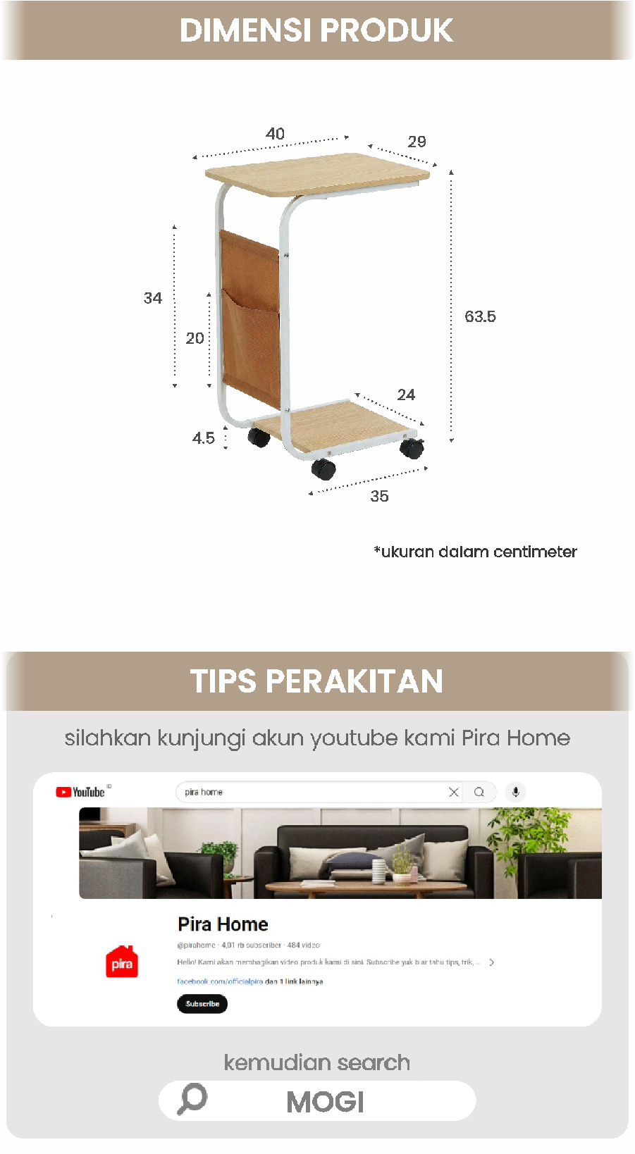 Infografik PIRA -  MOGI ET40 MEJA KOPI / MEJA SUDUT SOFA / MEJA SAMPING / MEJA KECIL warna WHITE - OAK - PIRA - halaman 8