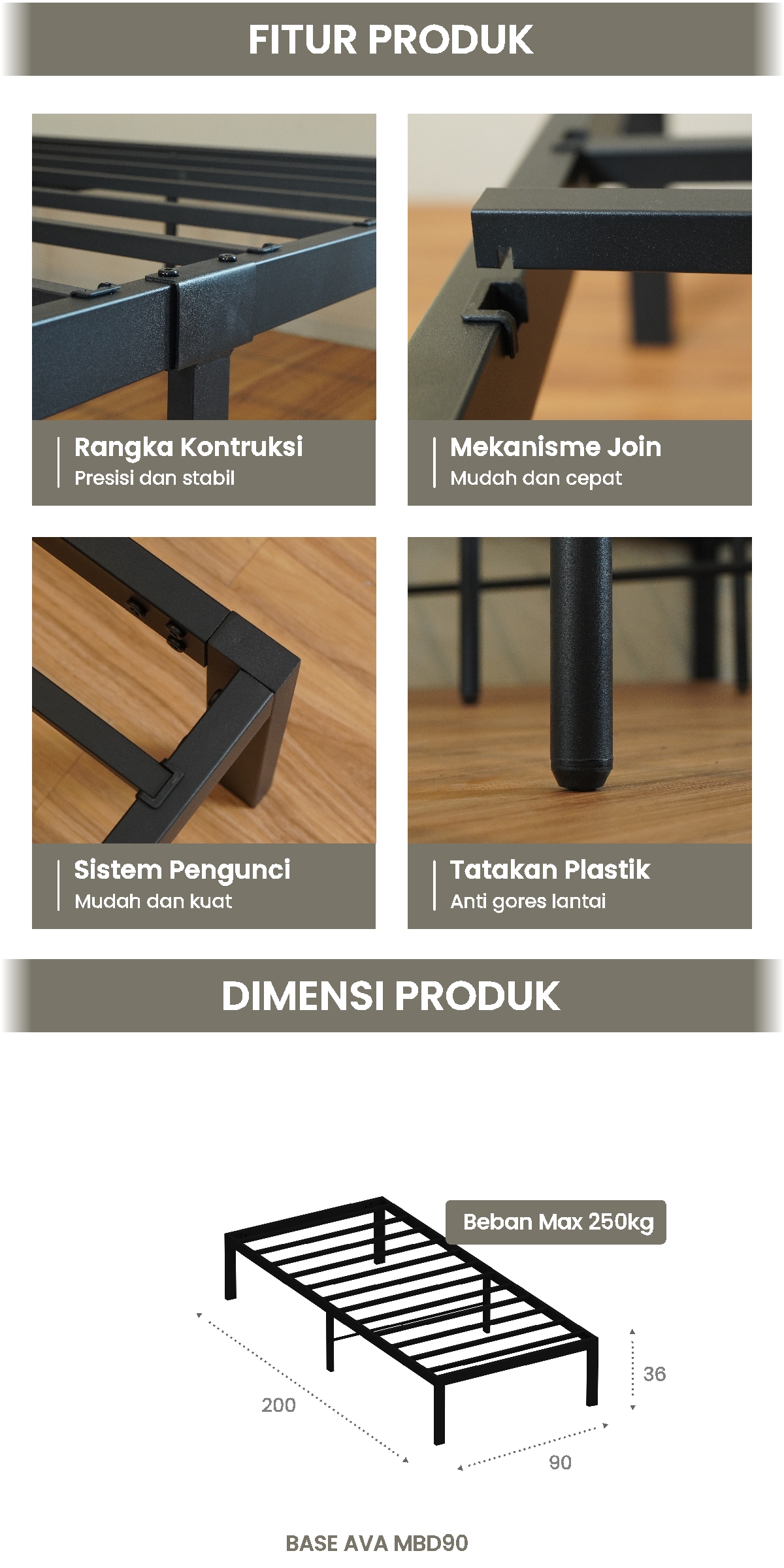Infografik PIRA -  BASE AVA MBD90 DIVAN BESI / DIPAN / TEMPAT TIDUR BESI warna BLACK - PIRA - halaman 4