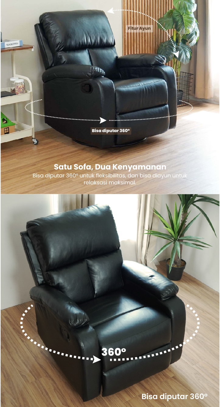 Infografik PIRA - GORO 1 RS SOFA / SOFA RECLINER / SOFA RECLINER 1 SEATER DENGAN FITUR ROCKING (AYUN) DAN SWIVEL warna LIGHT BROWN - PIRA - halaman 2
