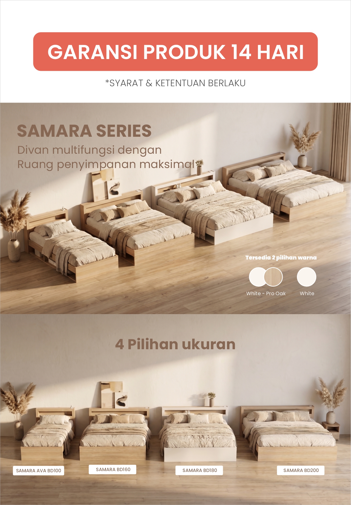 Infografik PIRA -  SAMARA BD200 DIPAN / RANJANG / TEMPAT TIDUR DENGAN LACI PENYIMPANAN DAN LED warna PRO OAK - PIRA - halaman 1