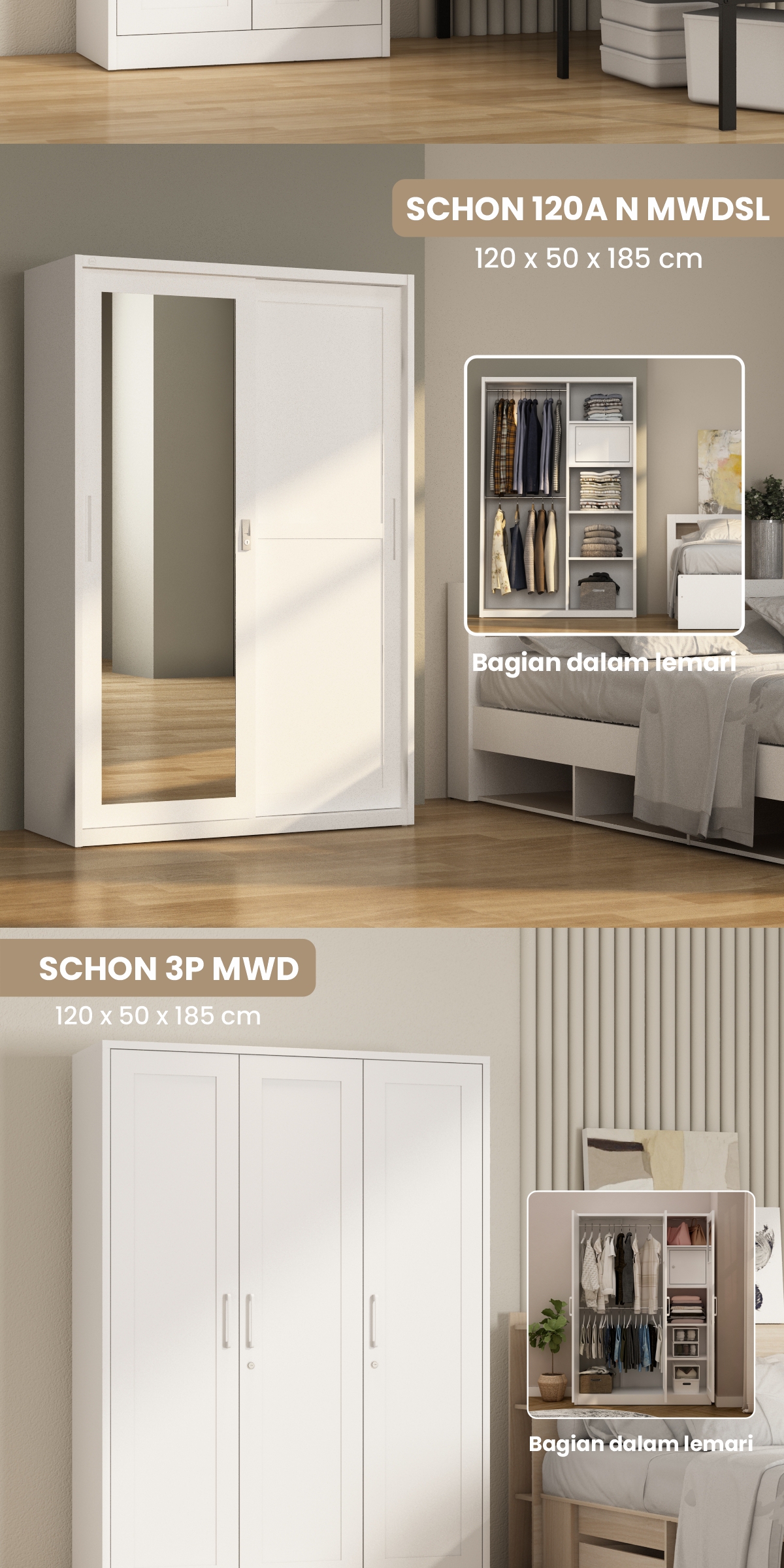 Infografik PIRA - SCHON 120A N MWDSL LEMARI PAKAIAN BESI SLIDING / PINTU GESER warna WHITE - PIRA - halaman 5