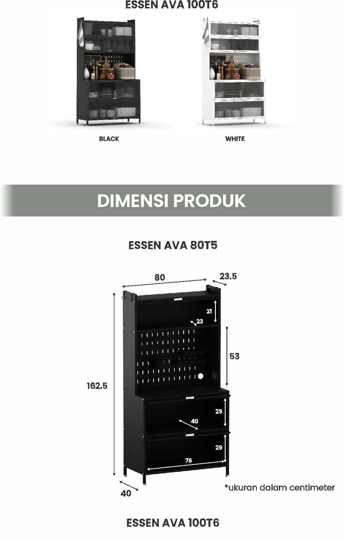 Infografik PIRA - ESSEN AVA MKC 80T5 LEMARI DAPUR / RAK DAPUR / RAK OVEN / RAK MICROWAVE / RAK PIRING / RAK DAPUR BESI warna WHITE - PIRA - halaman 6