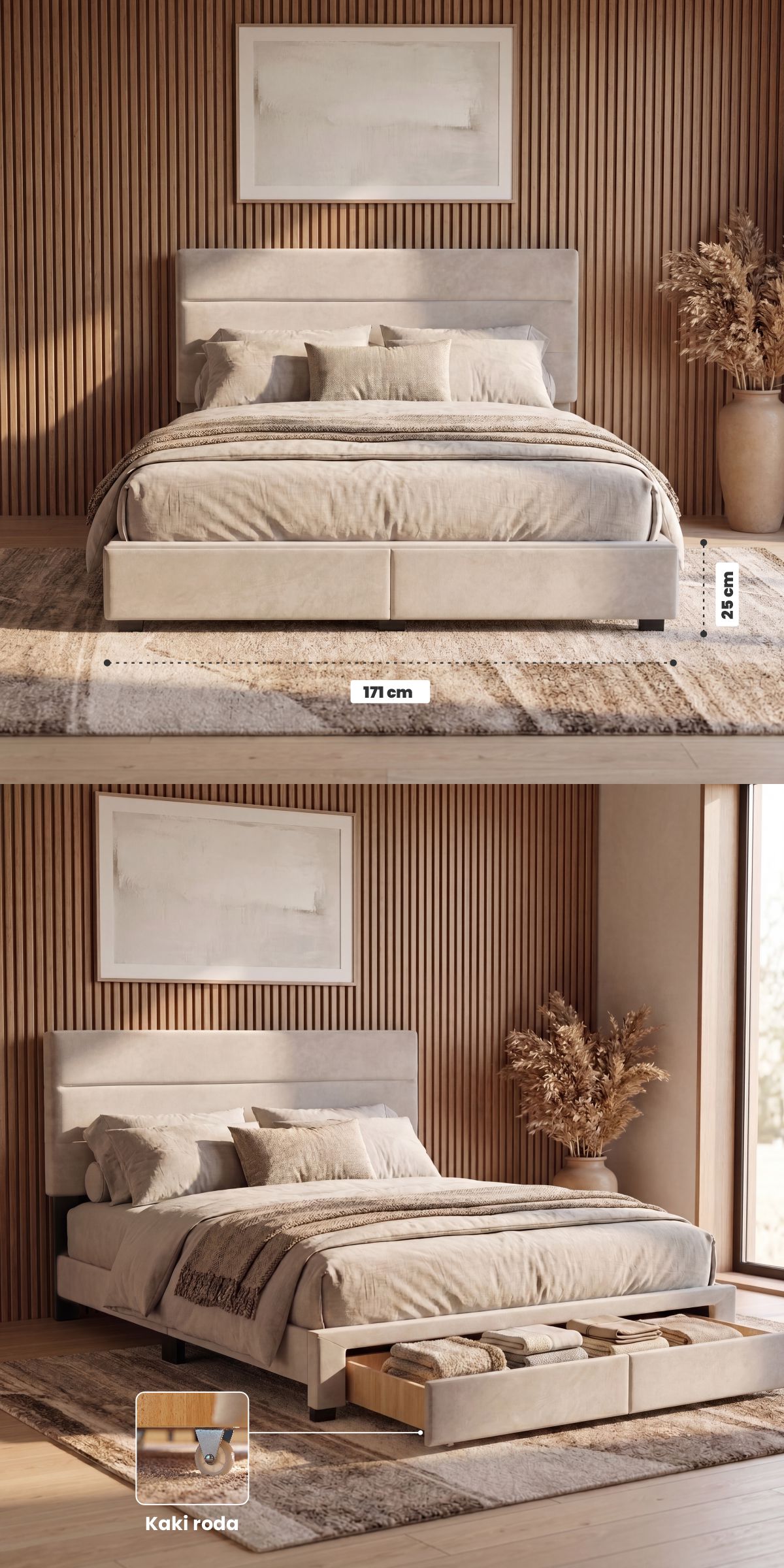 Infografik PIRA - PALMA BD180 PLATFORM BED / DIPAN / DIPAN TEMPAT TIDUR / RANJANG KASUR / DIPAN DENGAN LACI PENYIMPANAN warna GREY - PIRA - halaman 2