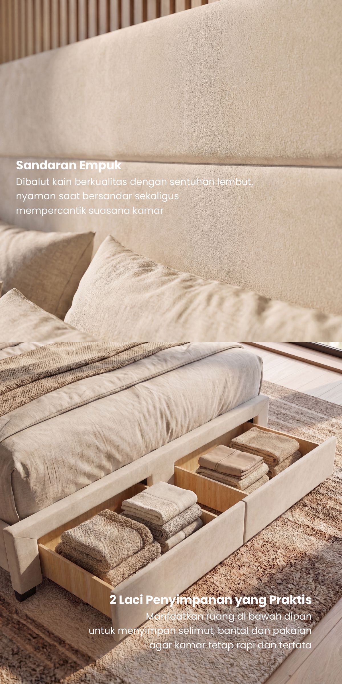 Infografik PIRA - PALMA BD180 PLATFORM BED / DIPAN / DIPAN TEMPAT TIDUR / RANJANG KASUR / DIPAN DENGAN LACI PENYIMPANAN warna GREY - PIRA - halaman 4