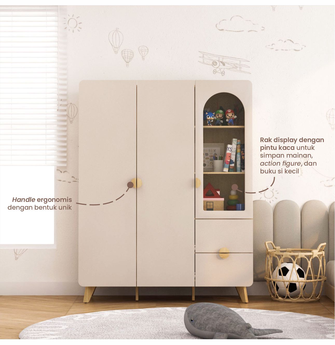 Infografik PIRA KIDS -  TIANA BL150 LEMARI PAKAIAN ANAK 3 PINTU / LEMARI BAJU ANAK warna EURO OAK - LIGHT TAUPE - PIRA KIDS - halaman 2