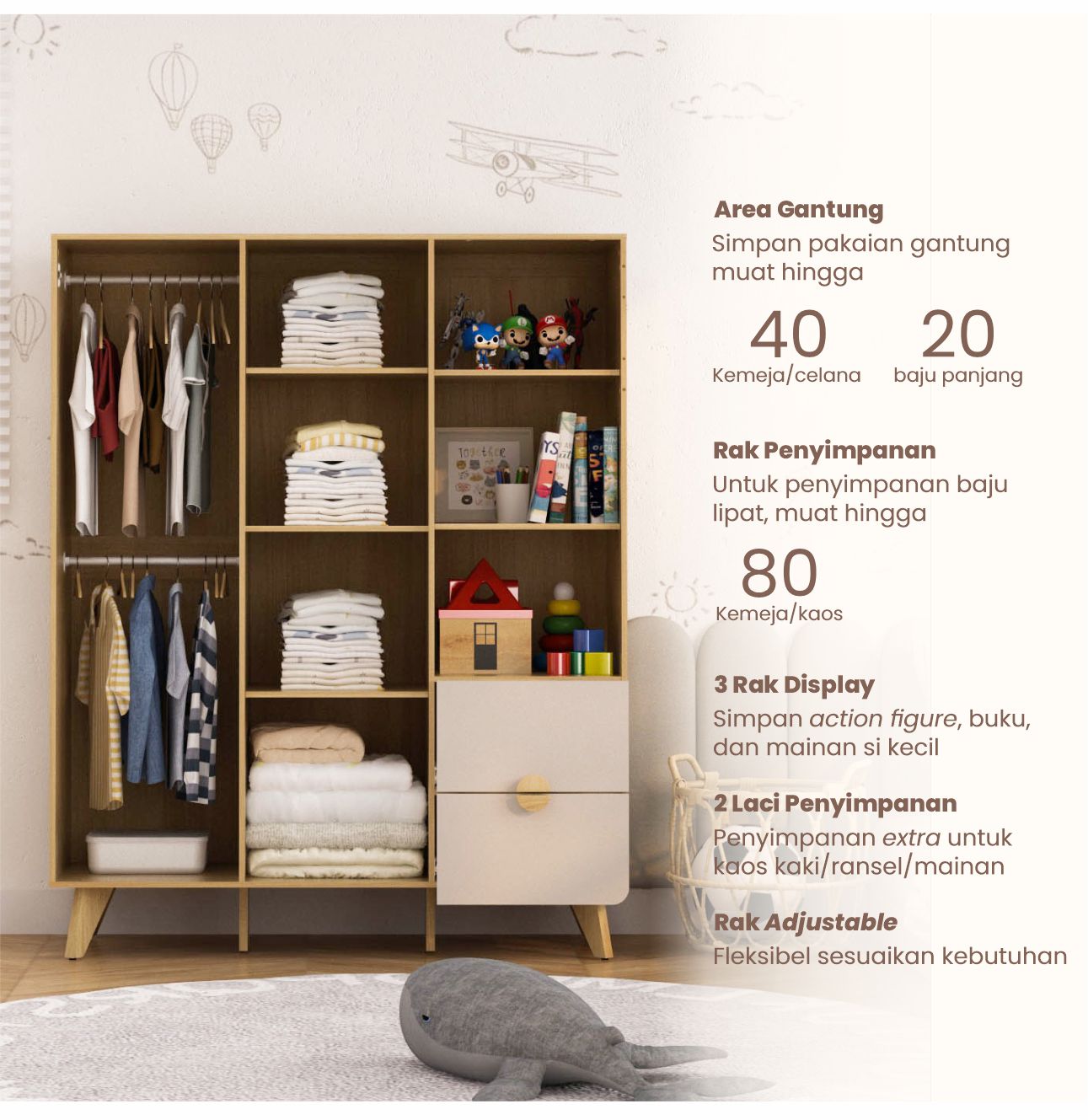 Infografik PIRA KIDS -  TIANA BL150 LEMARI PAKAIAN ANAK 3 PINTU / LEMARI BAJU ANAK warna EURO OAK - LIGHT TAUPE - PIRA KIDS - halaman 3