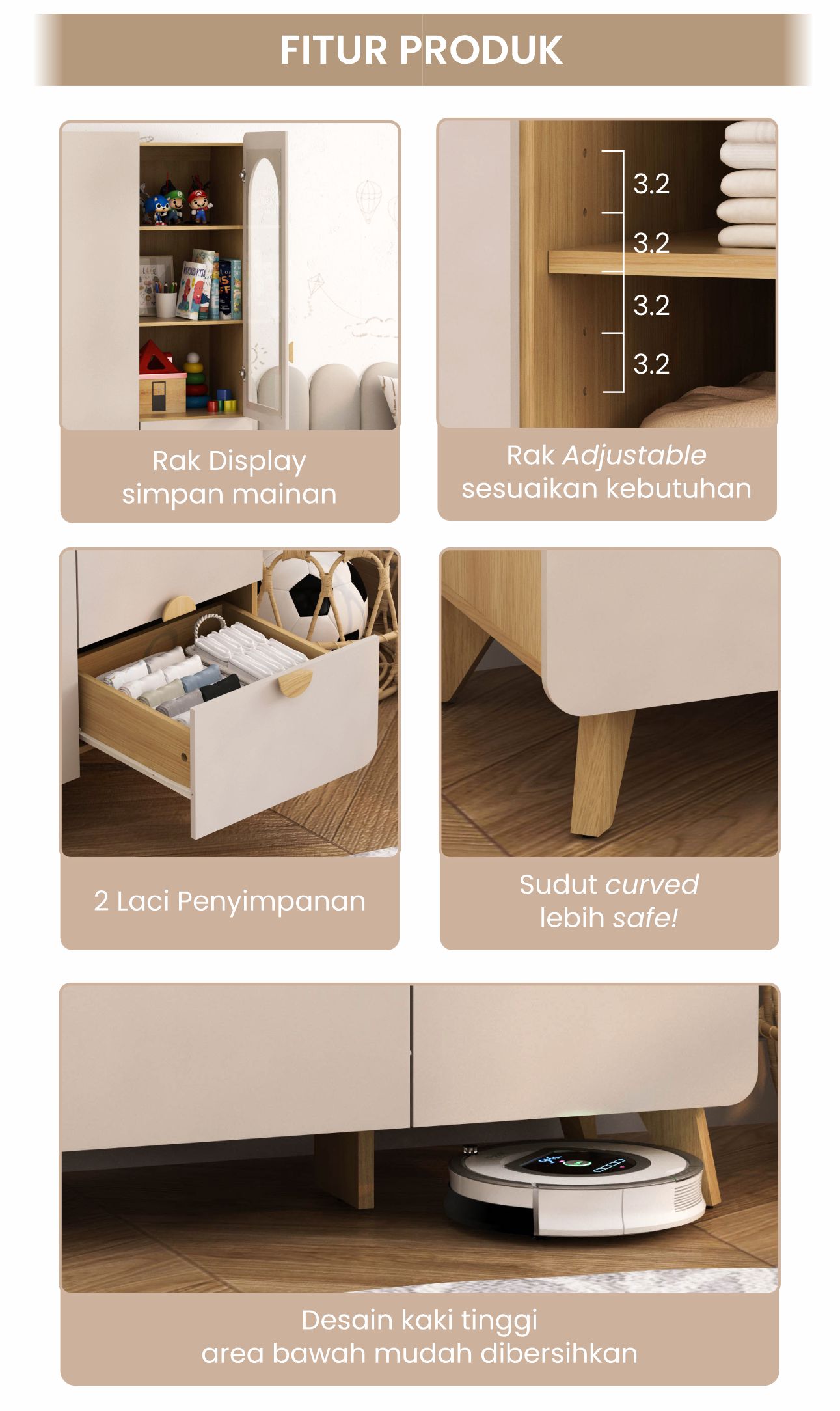 Infografik PIRA KIDS -  TIANA BL150 LEMARI PAKAIAN ANAK 3 PINTU / LEMARI BAJU ANAK warna EURO OAK - LIGHT TAUPE - PIRA KIDS - halaman 4