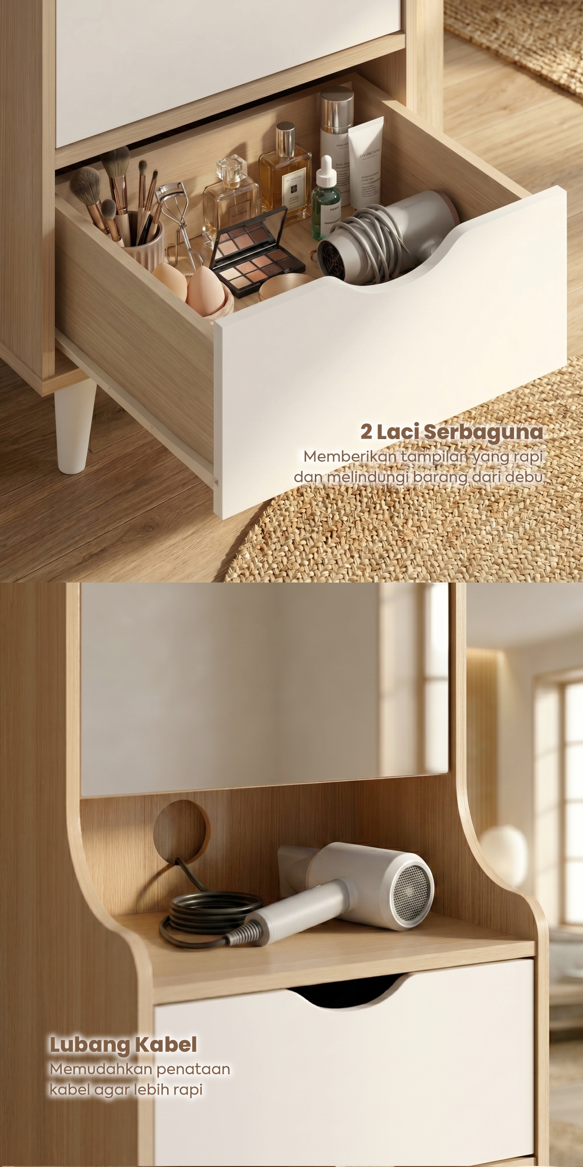 Infografik PIRA METROPOLIS OX - FUJI DS40 MEJA RIAS / CERMIN FULL BODY / MEJA RIAS MINIMALIS warna PRO OAK - WHITE - PIRA - halaman 3