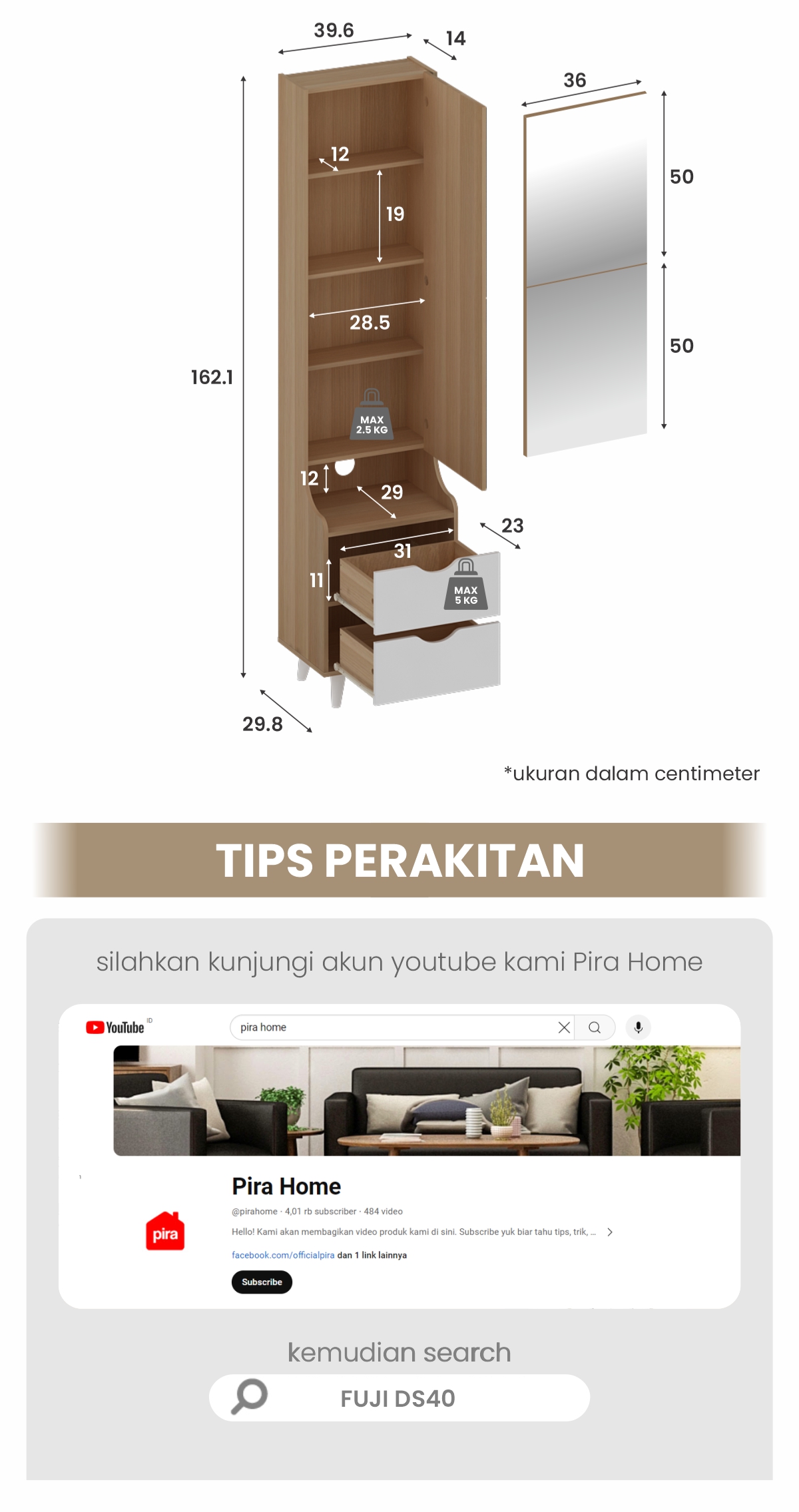 Infografik PIRA METROPOLIS OX - FUJI DS40 MEJA RIAS / CERMIN FULL BODY / MEJA RIAS MINIMALIS warna PRO OAK - WHITE - PIRA - halaman 6