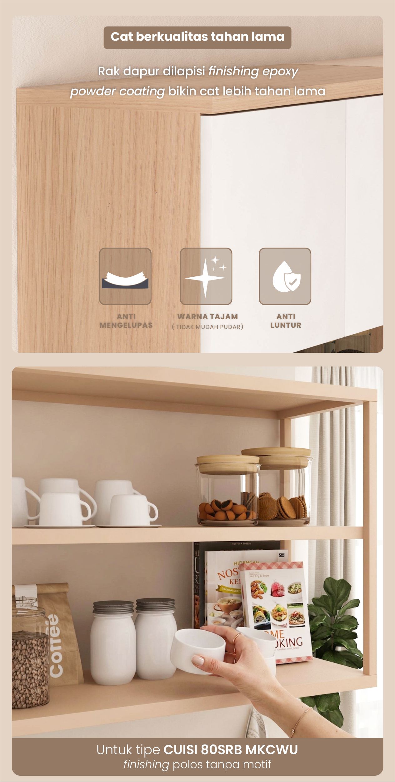 Infografik PIRA -  CUISI MKCWU KITCHEN SET / RAK DAPUR BESI / LEMARI DAPUR BESI / RAK DAPUR warna PRO OAK - WHITE - PIRA - halaman 7