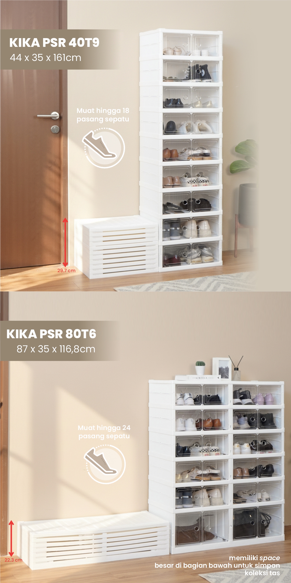 Infografik PIRA -  KIKA PSR RAK SEPATU LIPAT 2 PINTU / KOTAK SEPATU TRANSPARAN / RAK SEPATU SUSUN TERTUTUP warna WHITE - PIRA - halaman 3