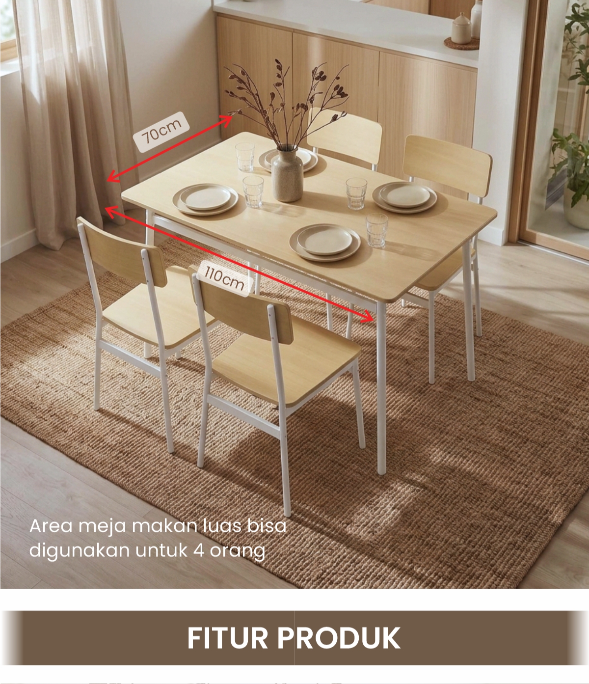 Infografik PIRA - ARA DTS110 MEJA MAKAN SET 4 KURSI warna CREAM OAK - WHITE - PIRA - halaman 2