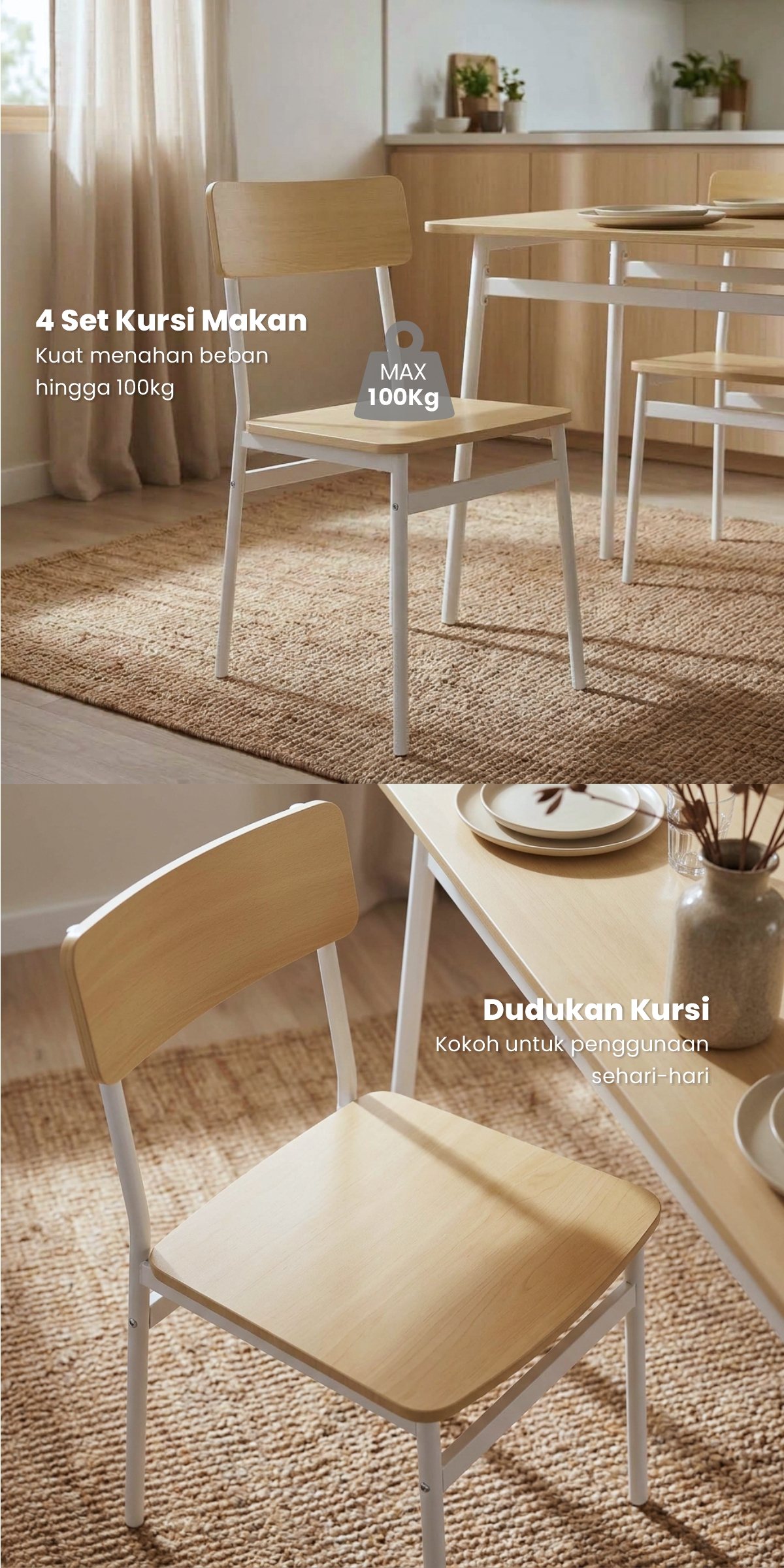 Infografik PIRA - ARA DTS110 MEJA MAKAN SET 4 KURSI warna CREAM OAK - WHITE - PIRA - halaman 4