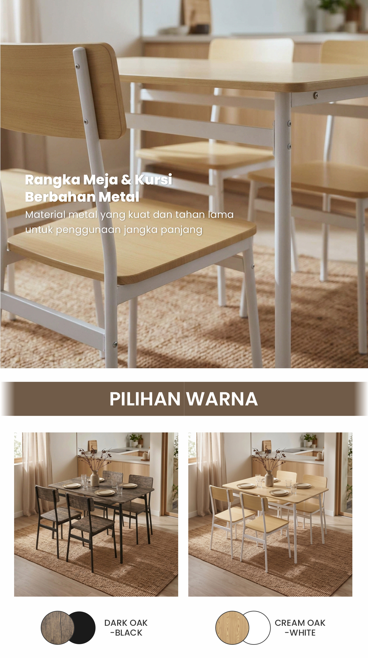 Infografik PIRA - ARA DTS110 MEJA MAKAN SET 4 KURSI warna CREAM OAK - WHITE - PIRA - halaman 5