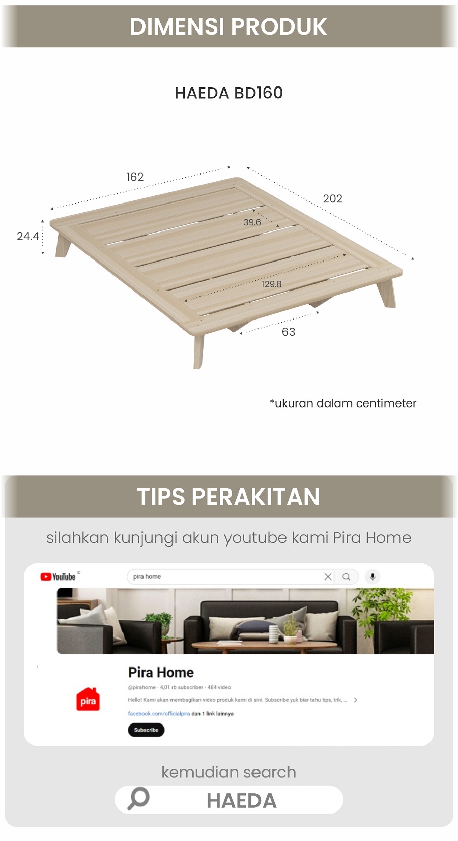 Infografik PIRA -  HAEDA BD160 DIPAN / DIPAN TEMPAT TIDUR / ALAS KASUR / RANJANG warna PRO OAK - PIRA - halaman 4