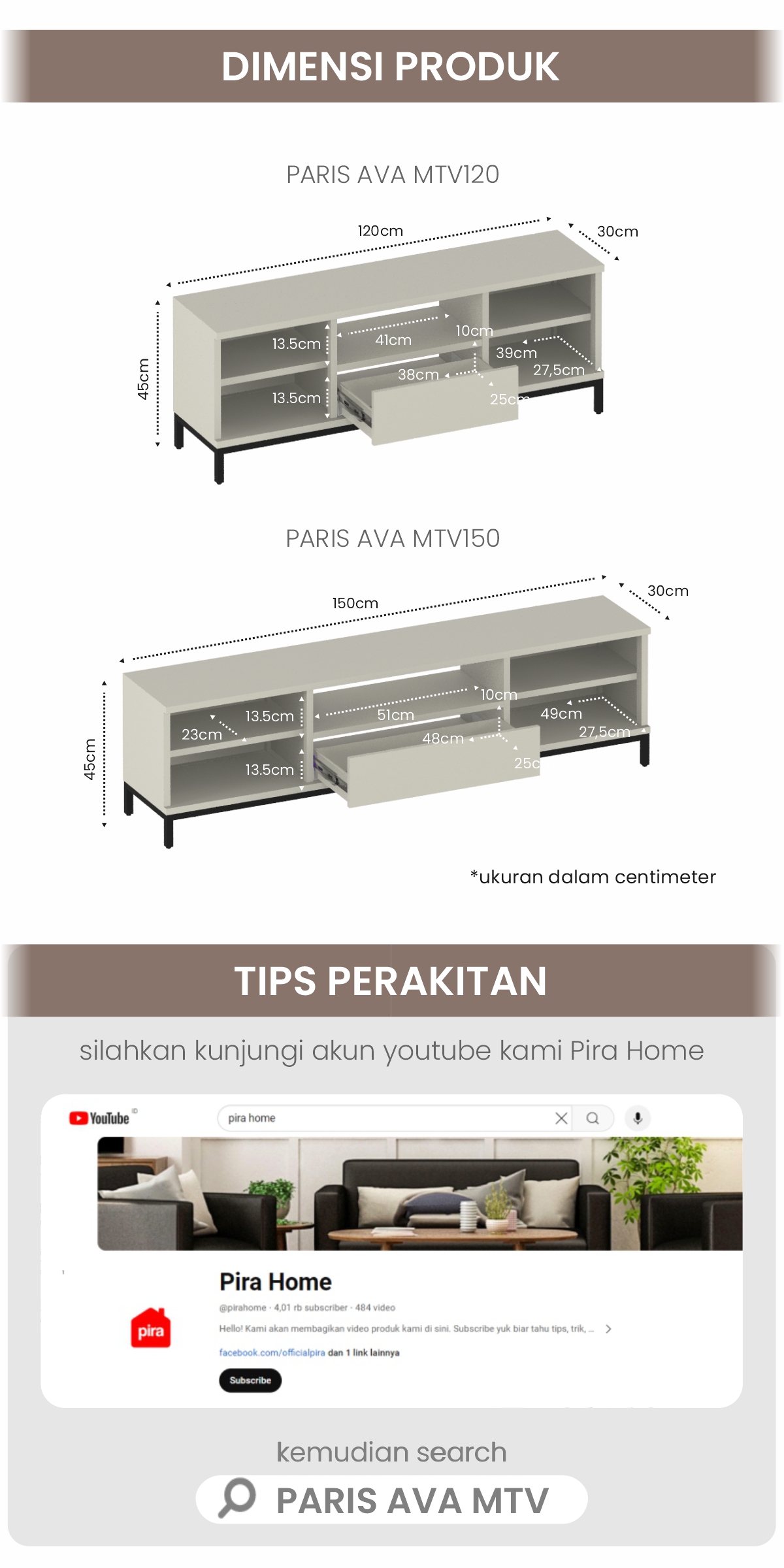 Infografik PIRA -  PARIS AVA MTV150 MEJA TV  / RAK TV BESI warna CREAM - BLACK - PIRA - halaman 8