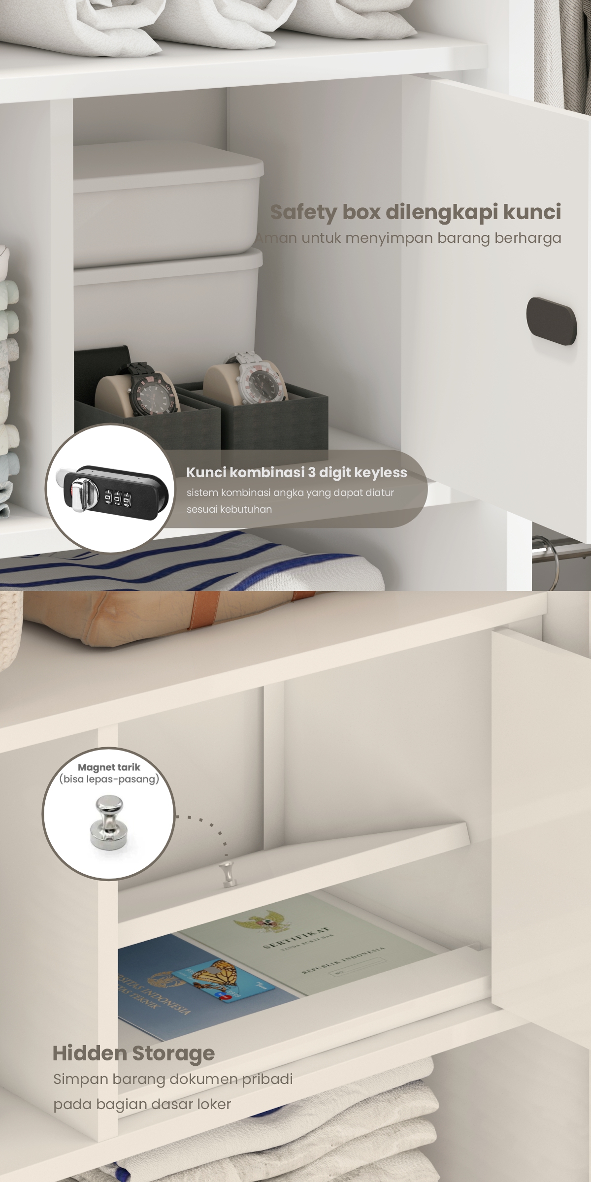 Infografik PIRA -  STEEL 4P 2BDR MWD LEMARI PAKAIAN BESI 4 PINTU / LEMARI BAJU / LEMARI BESI JUMBO DENGAN 2 LACI DAN RAK DISPLAY warna WHITE - PIRA - halaman 4