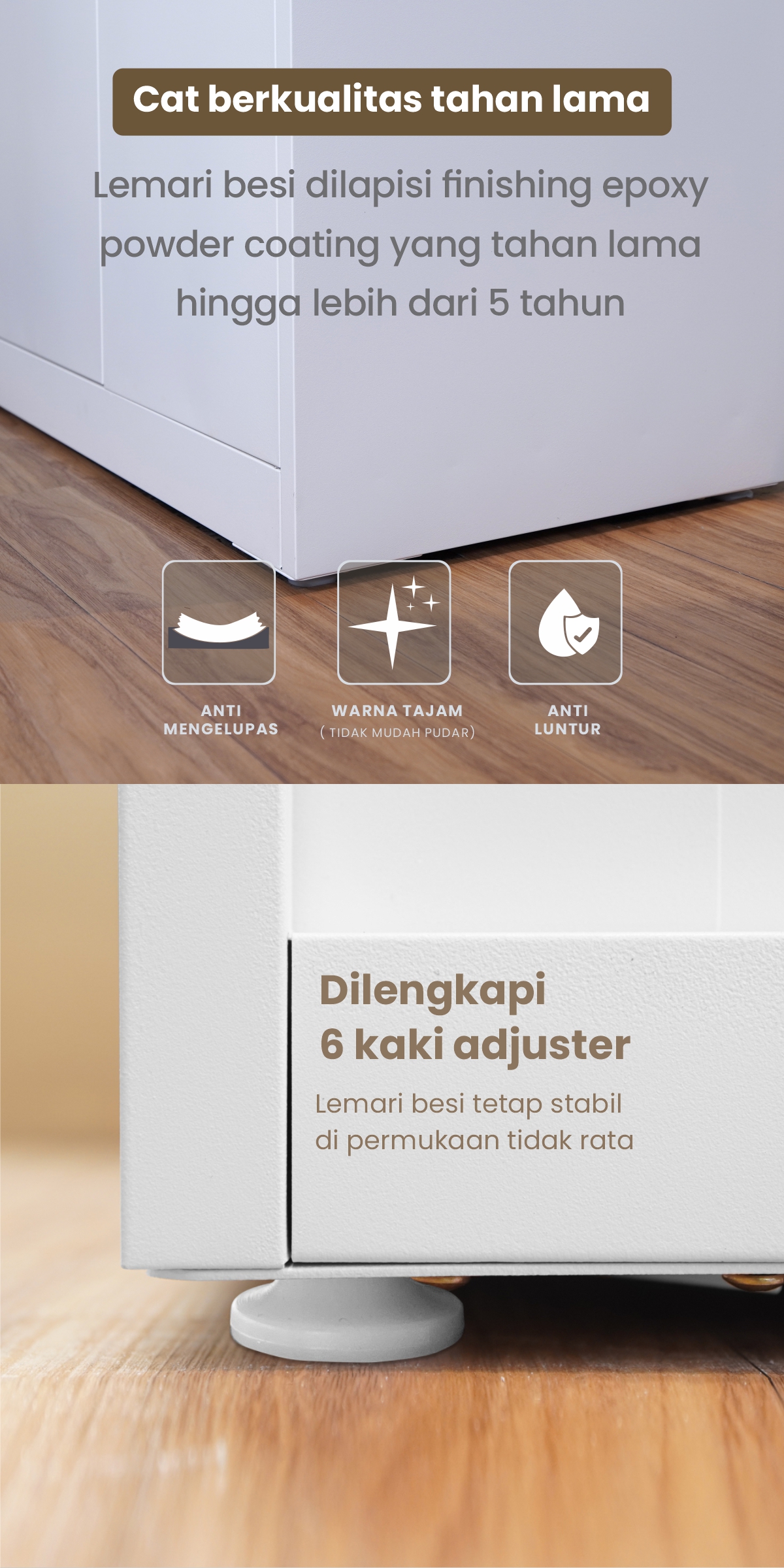 Infografik PIRA -  STEEL 4P 2BDR MWD LEMARI PAKAIAN BESI 4 PINTU / LEMARI BAJU / LEMARI BESI JUMBO DENGAN 2 LACI DAN RAK DISPLAY warna WHITE - PIRA - halaman 6
