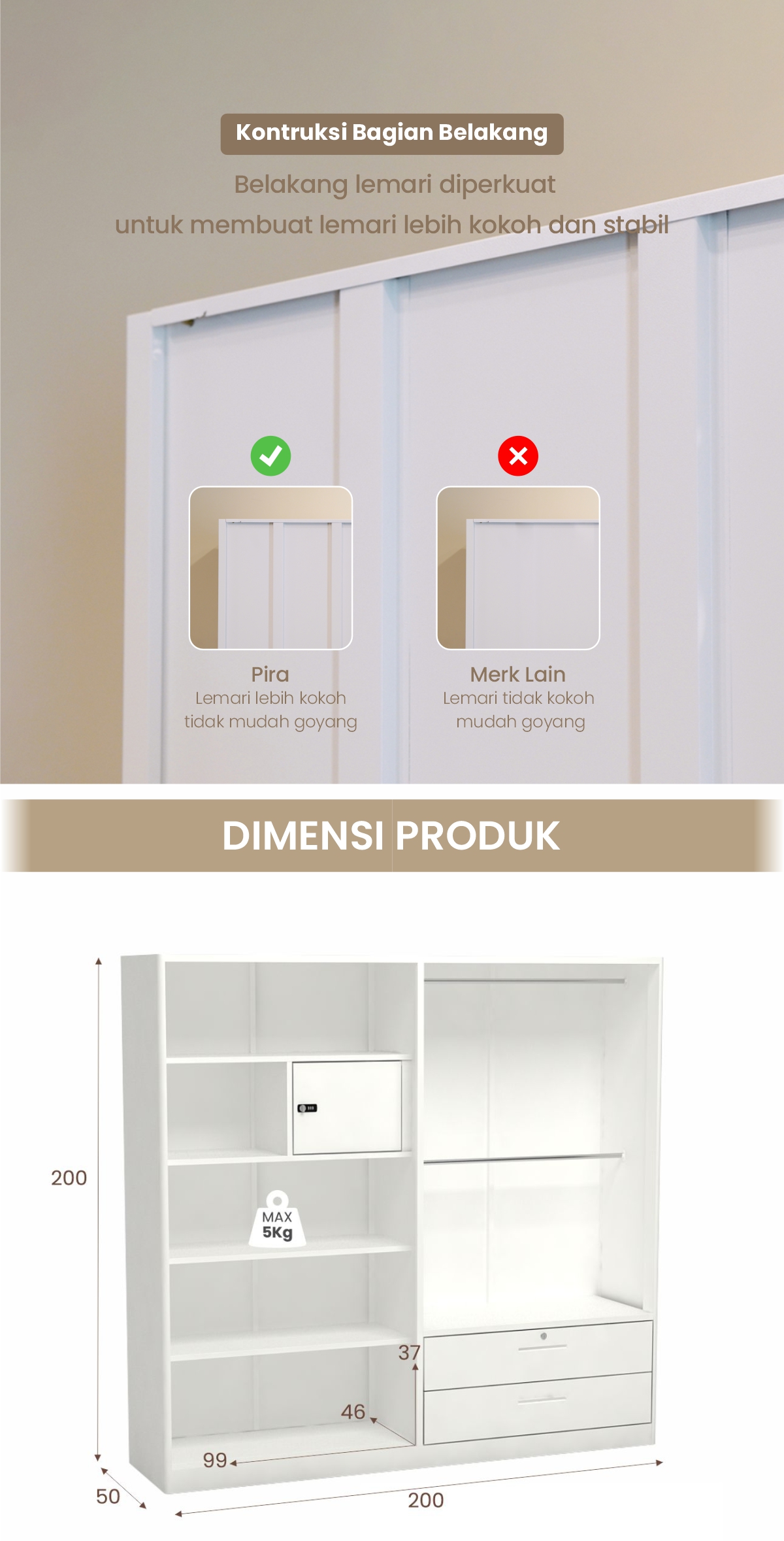 Infografik PIRA -  STEEL 4P 2BDR MWD LEMARI PAKAIAN BESI 4 PINTU / LEMARI BAJU / LEMARI BESI JUMBO DENGAN 2 LACI DAN RAK DISPLAY warna WHITE - PIRA - halaman 7