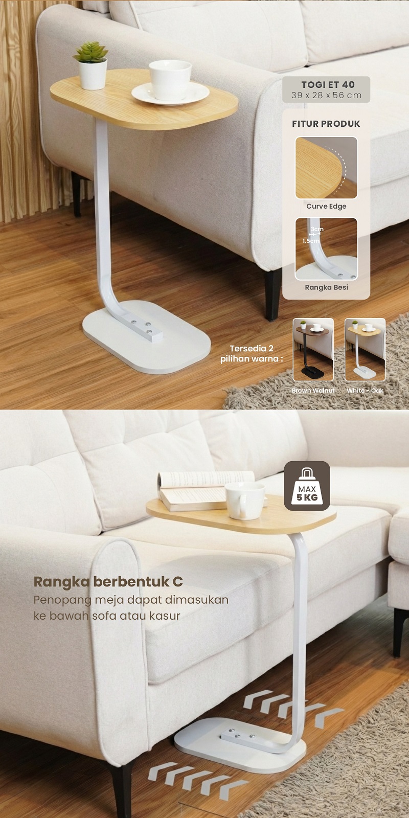 Infografik PIRA - TOGI ET40 MEJA KOPI / MEJA KECIL / MEJA SUDUT SOFA / MEJA SAMPING warna WHITE - PIRA - halaman 2
