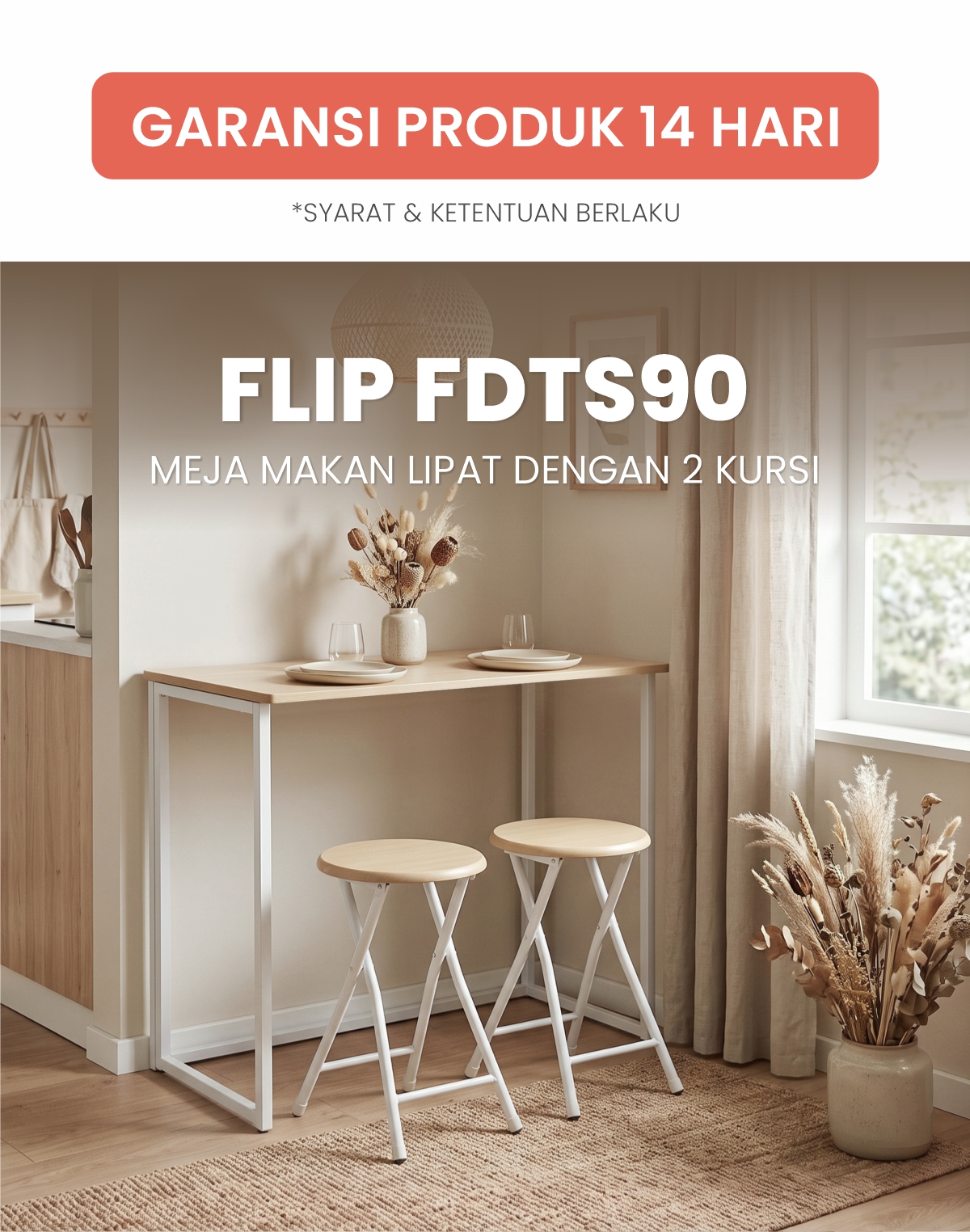 Infografik PIRA - FLIP FDTS90 MEJA MAKAN / MEJA MAKAN LIPAT SET 2 KURSI warna CREAM OAK - WHITE - PIRA - halaman 1