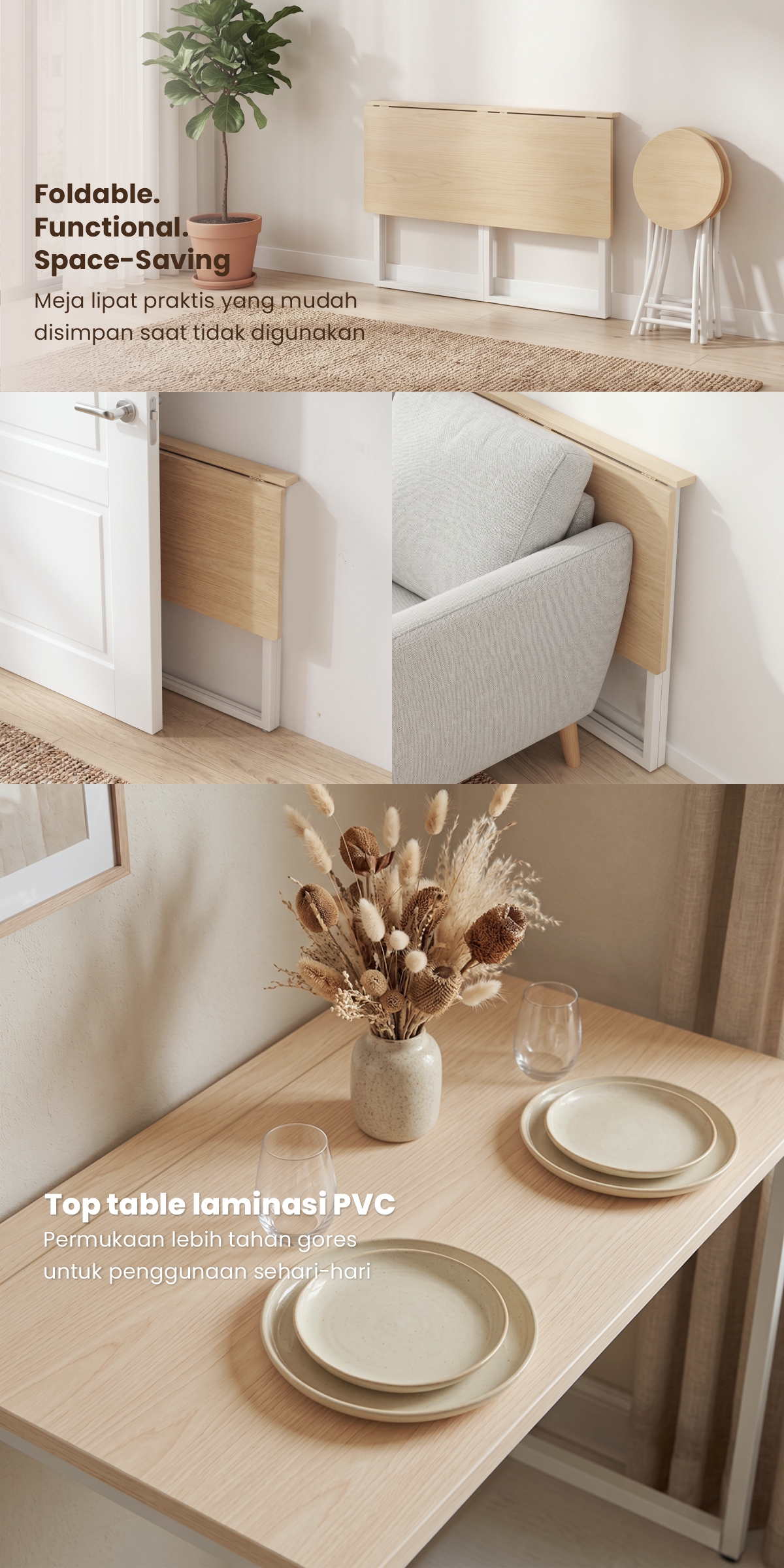 Infografik PIRA - FLIP FDTS90 MEJA MAKAN / MEJA MAKAN LIPAT SET 2 KURSI warna CREAM OAK - WHITE - PIRA - halaman 3