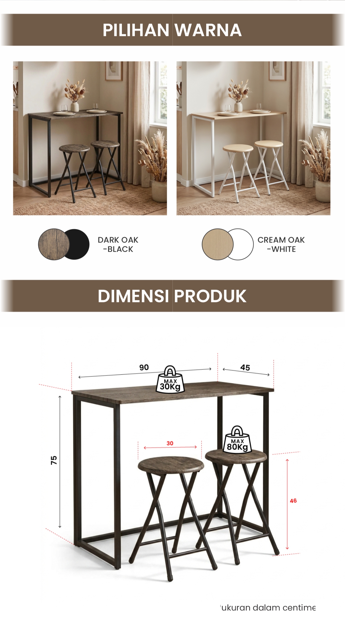 Infografik PIRA - FLIP FDTS90 MEJA MAKAN / MEJA MAKAN LIPAT SET 2 KURSI warna CREAM OAK - WHITE - PIRA - halaman 7
