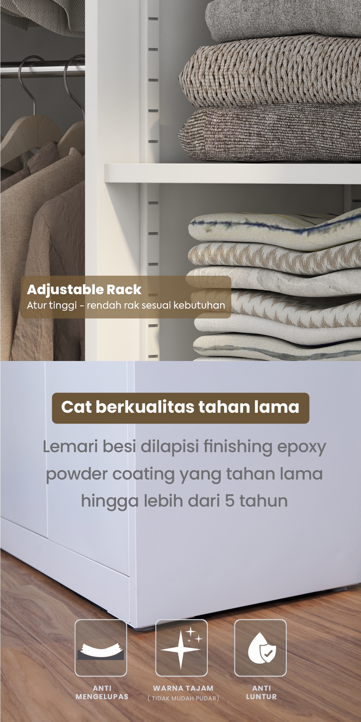 Infografik PIRA - CATTA AVA 90 MWDSL LEMARI PAKAIAN BESI SLIDING / PINTU GESER warna LIGHT MARBLE - WHITE - PIRA - halaman 4