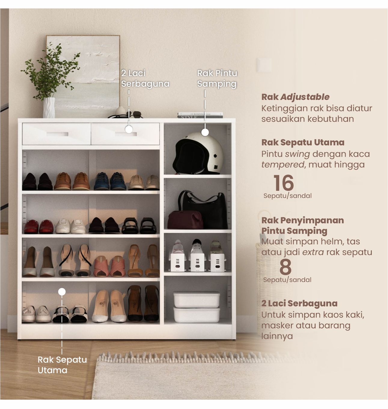 Infografik PIRA - BOLT MSR DR P RAK SEPATU BESI / LEMARI SEPATU / RAK BESI SERBAGUNA warna WHITE - PIRA - halaman 3