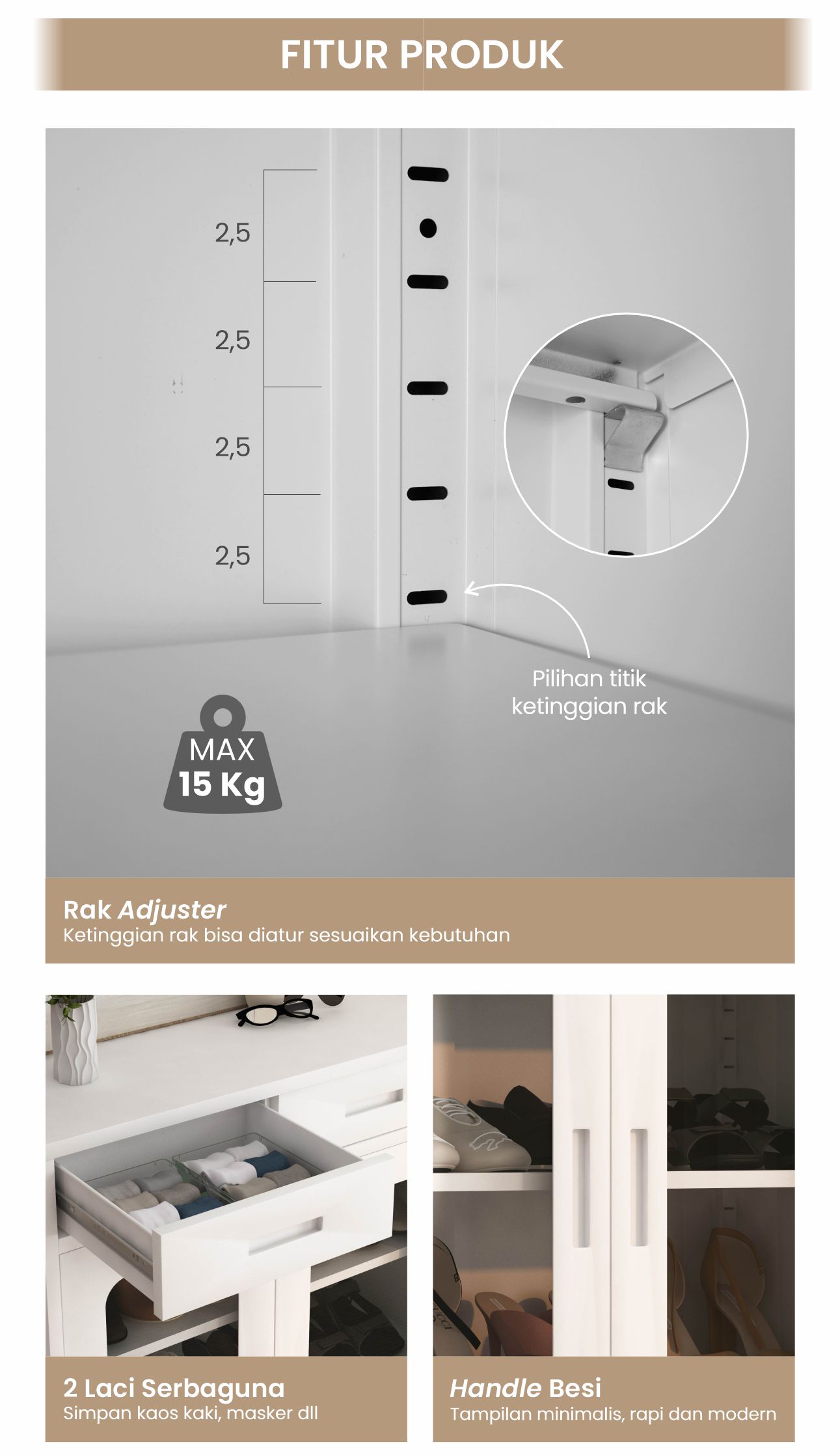 Infografik PIRA - BOLT MSR DR P RAK SEPATU BESI / LEMARI SEPATU / RAK BESI SERBAGUNA warna WHITE - PIRA - halaman 4