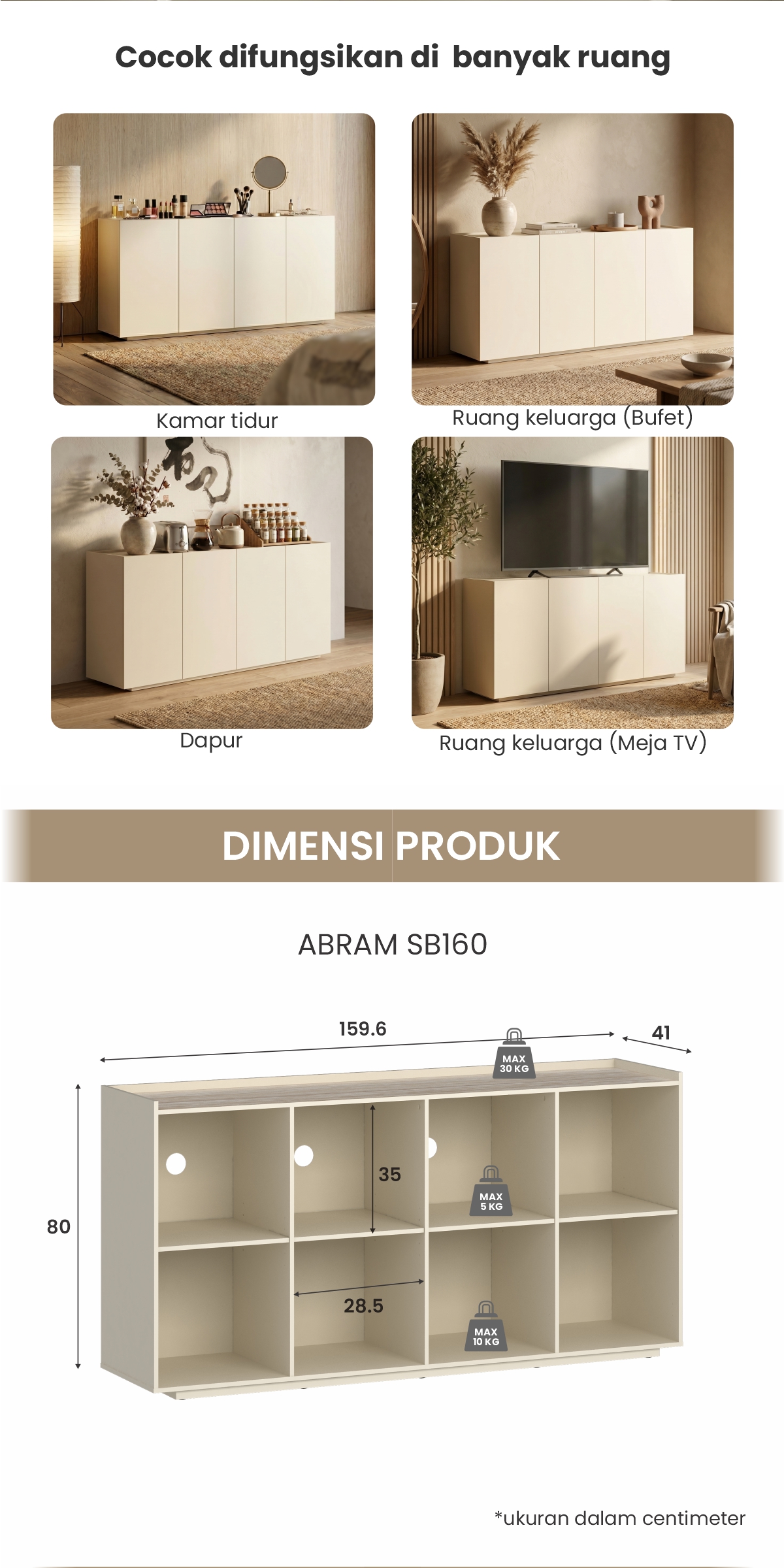 Infografik PIRA METROPOLIS OX - ABRAM SB160 BUFET / SIDEBOARD / LEMARI KABINET / KABINET TV / MEJA TV warna LIGHT TAUPE-TRAVERTINE - PIRA METROPOLIS - halaman 5