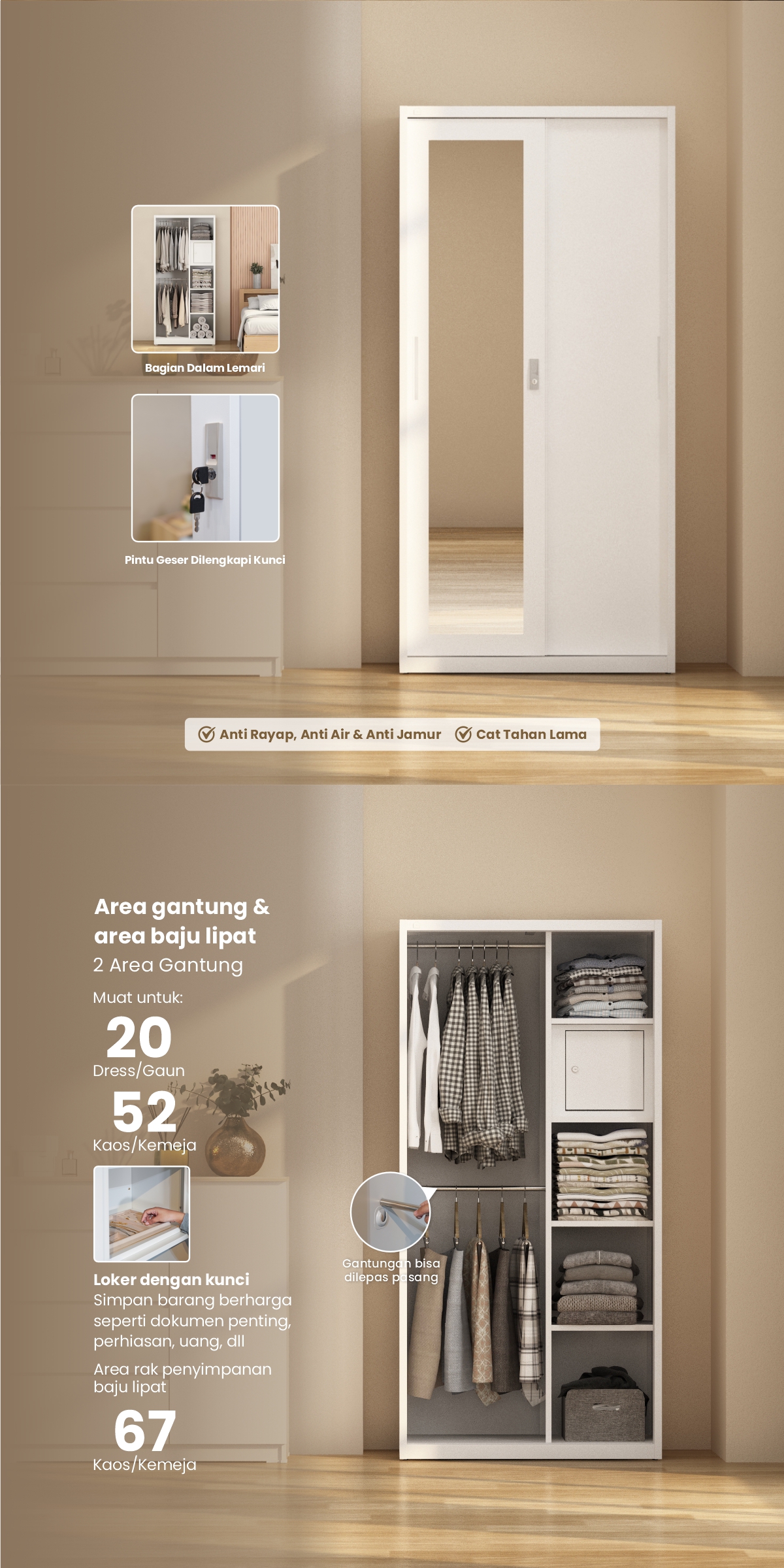 Infografik PIRA - STEEL AVA 90 MWDSL LEMARI PAKAIAN BESI SLIDING / PINTU GESER warna WHITE - PIRA - halaman 2