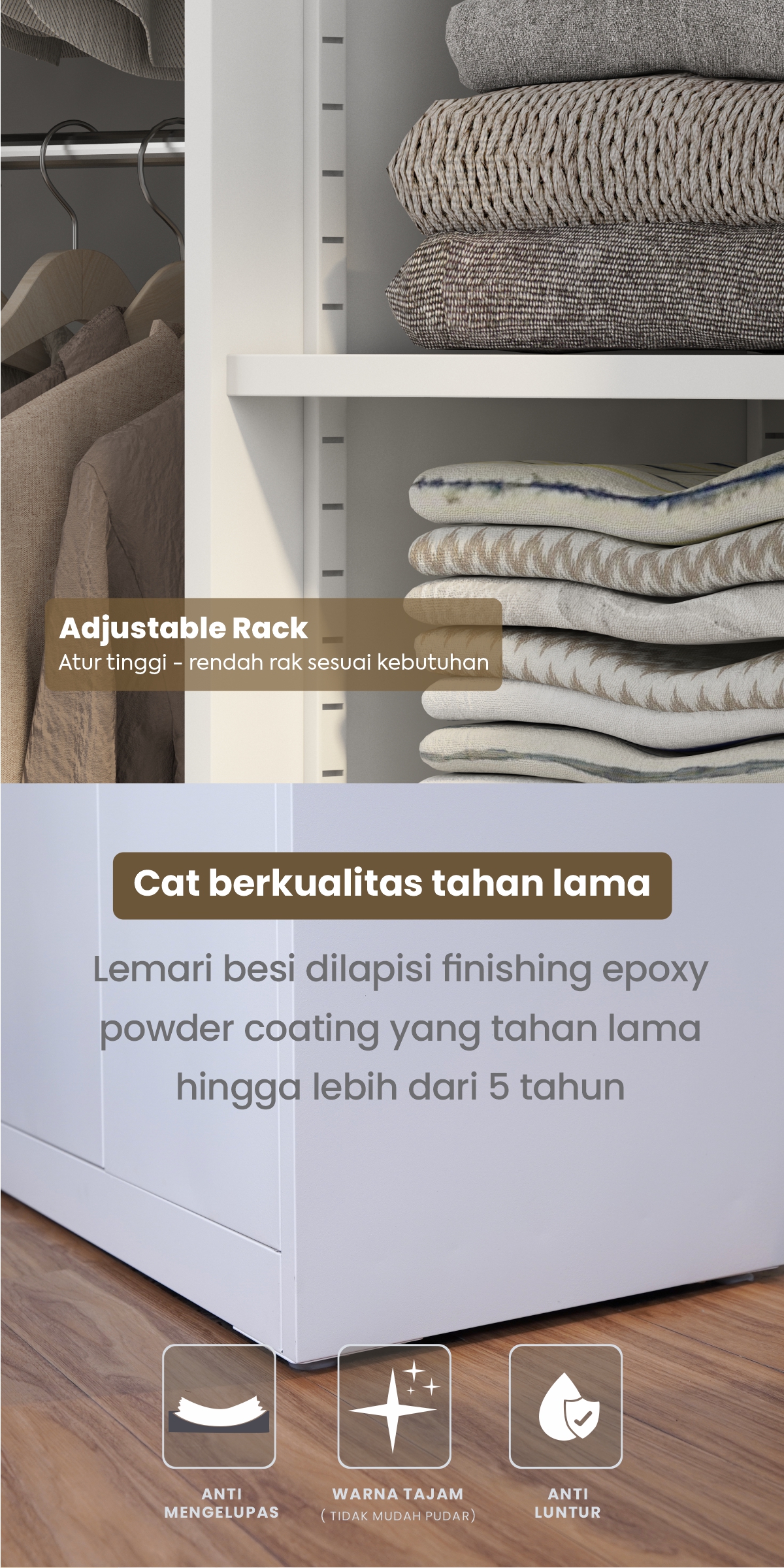 Infografik PIRA - STEEL AVA 90 MWDSL LEMARI PAKAIAN BESI SLIDING / PINTU GESER warna WHITE - PIRA - halaman 4