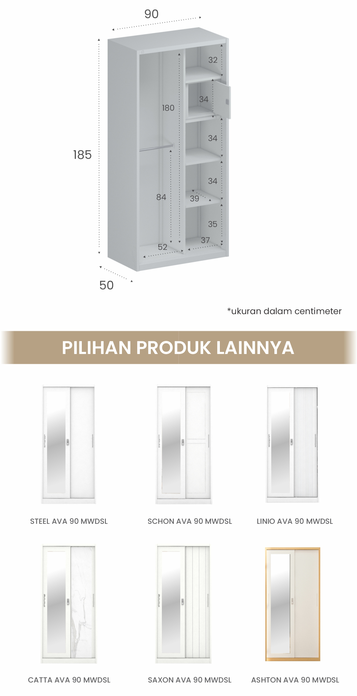 Infografik PIRA - STEEL AVA 90 MWDSL LEMARI PAKAIAN BESI SLIDING / PINTU GESER warna WHITE - PIRA - halaman 7