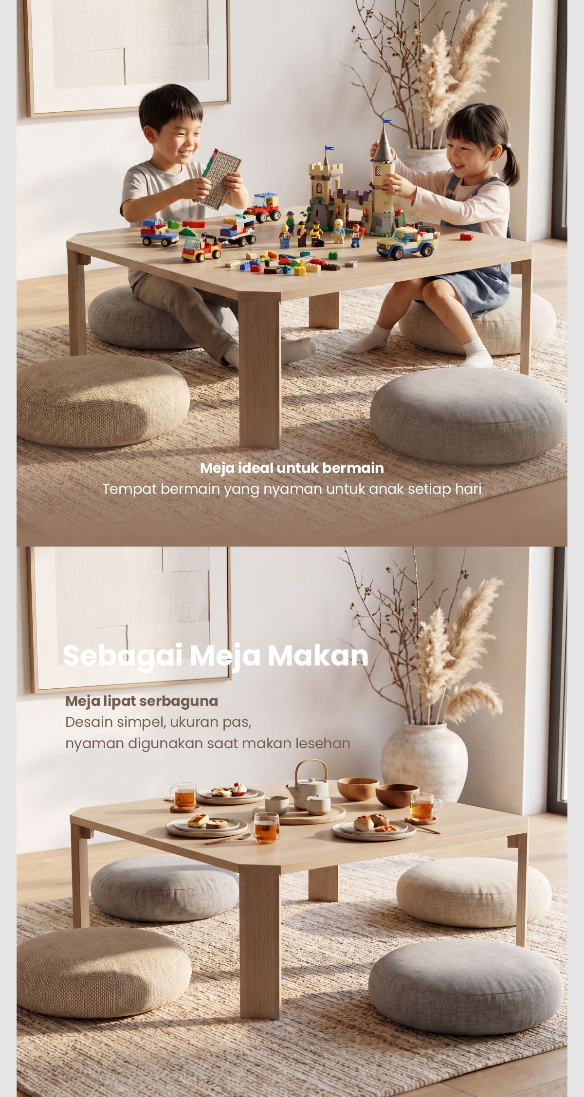 Infografik PIRA -  TABE CT80 MEJA TAMU / MEJA MAKAN LIPAT LESEHAN / MEJA BELAJAR LIPAT LESEHAN warna PRO OAK - PIRA - halaman 4