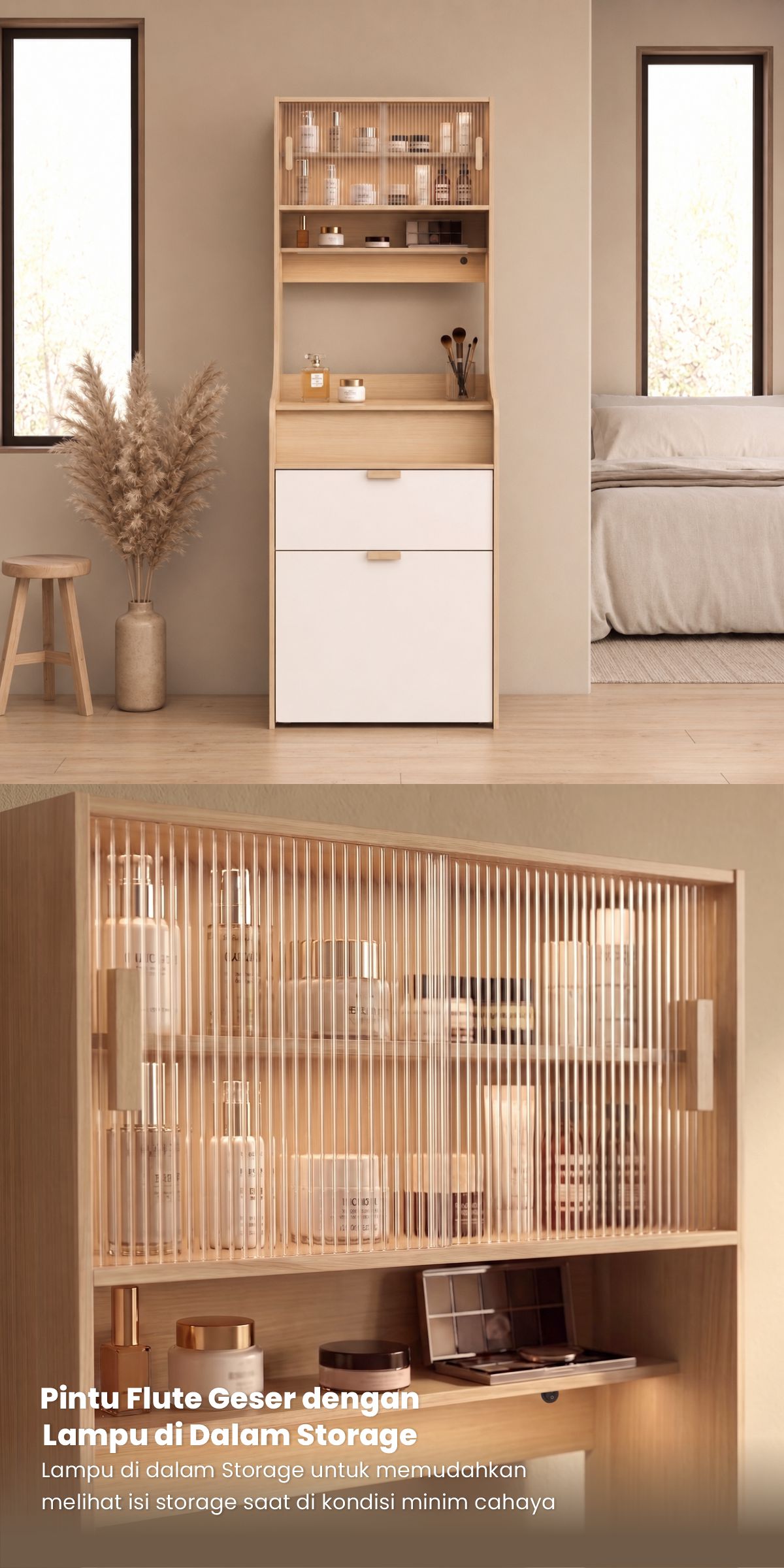 Infografik PIRA METROPOLIS -  INDY DS60 MEJA RIAS / MEJA RIAS SET KURSI / MEJA MAKE UP warna PRO OAK - WHITE - PIRA METROPOLIS - halaman 2