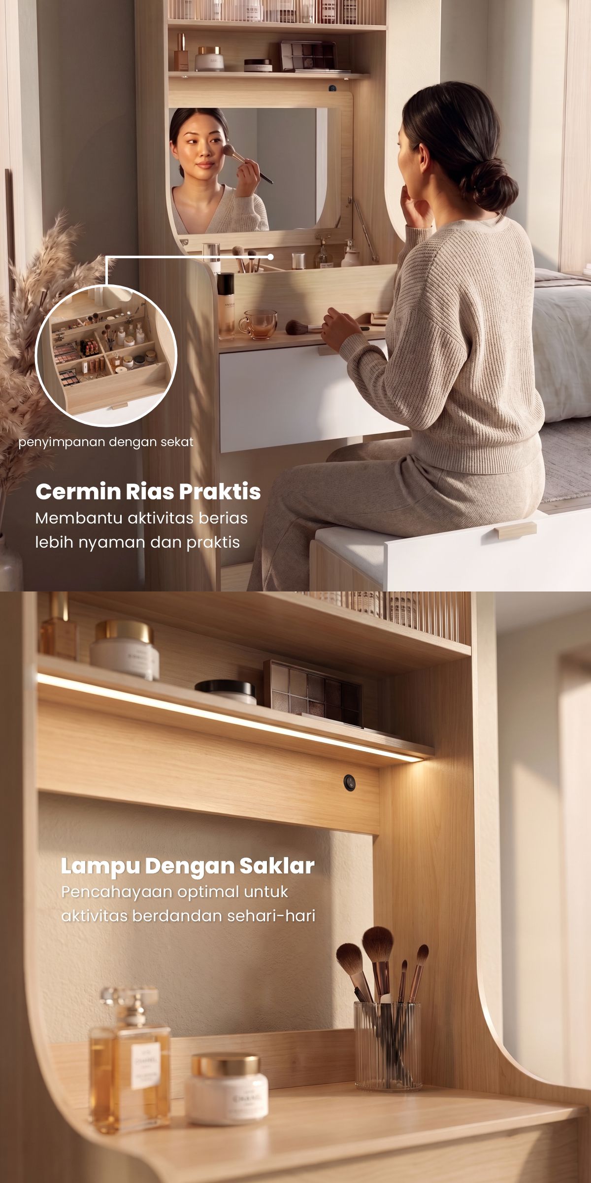 Infografik PIRA METROPOLIS -  INDY DS60 MEJA RIAS / MEJA RIAS SET KURSI / MEJA MAKE UP warna PRO OAK - WHITE - PIRA METROPOLIS - halaman 3