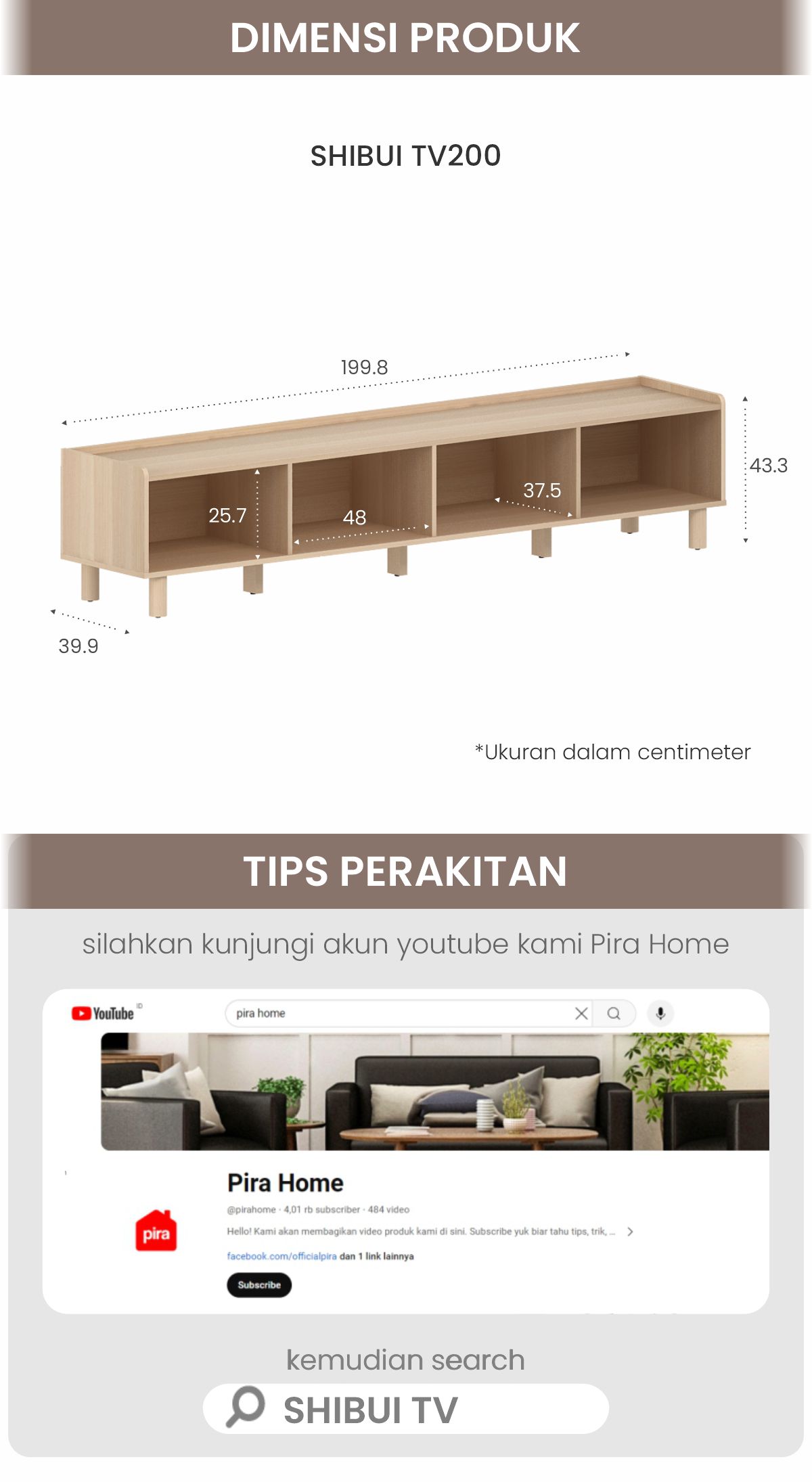 Infografik PIRA -  SHIBUI TV200 MEJA TV / RAK TV / LEMARI TV / KABINET TV warna PRO OAK - PIRA - halaman 9