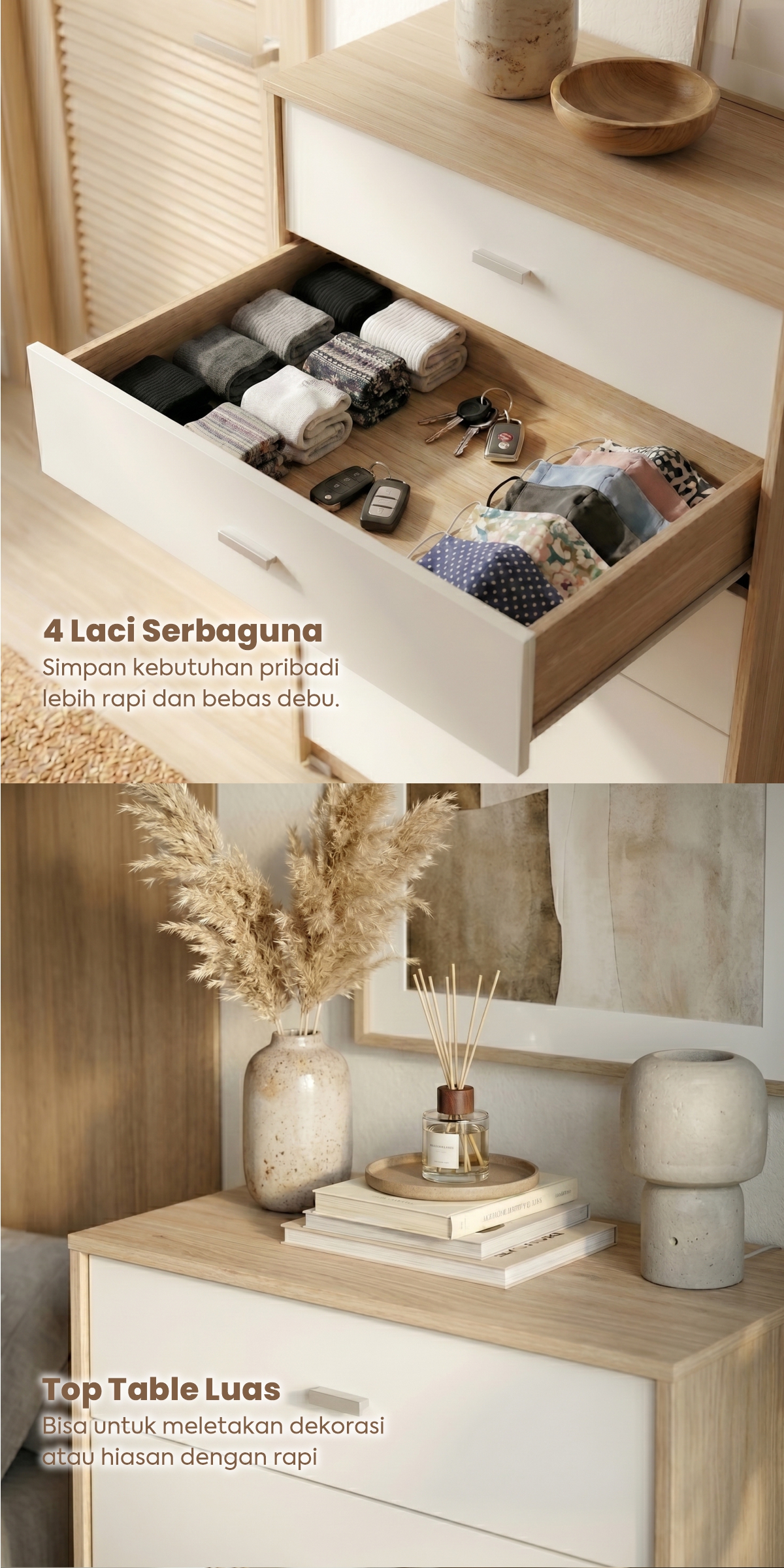 Infografik PIRA METROPOLIS OX -  KATO CH4 LEMARI LACI / DRAWER / LEMARI SUSUN warna PRO OAK - WHITE - PIRA METROPOLIS - halaman 3