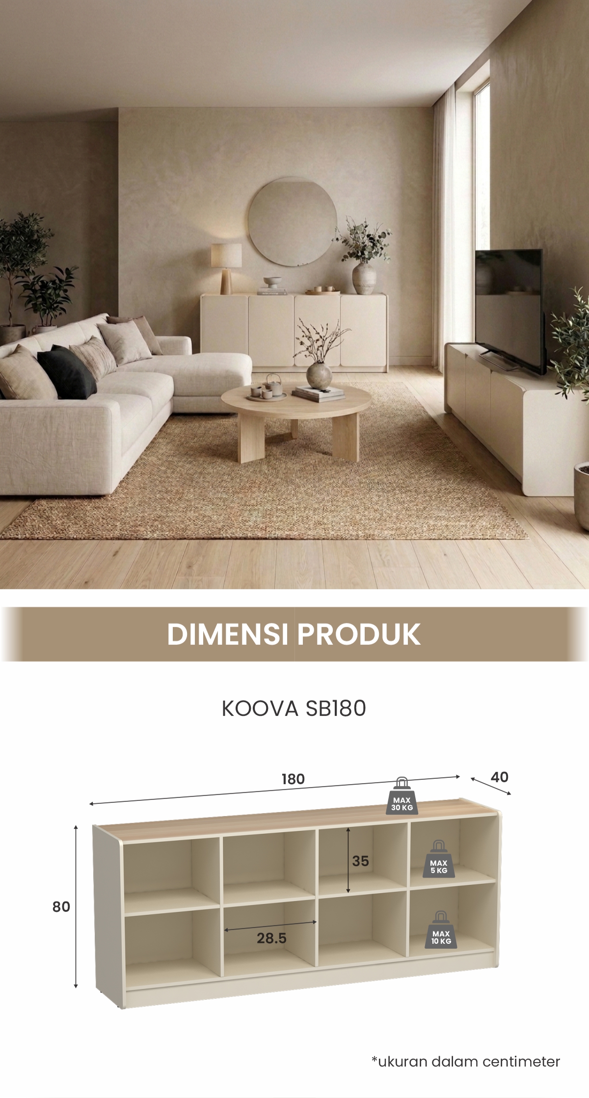 Infografik PIRA -  KOOVA SB180 BUFET / KABINET TV / SIDEBOARD / MEJA TV warna LIGHT TAUPE - PRO OAK - PIRA - halaman 6