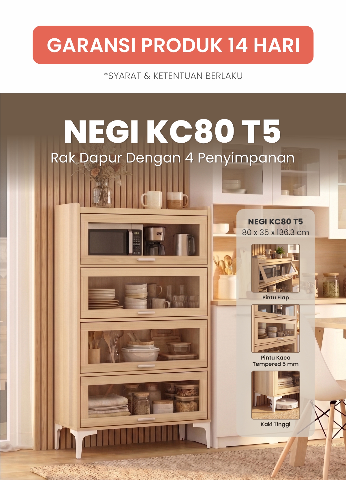 Infografik PIRA -  NEGI KC80 T5 LEMARI DAPUR / RAK DAPUR / RAK DISPLAY / RAK PAJANGAN / RAK SUSUN SERBAGUNA warna PRO OAK - PIRA - halaman 1