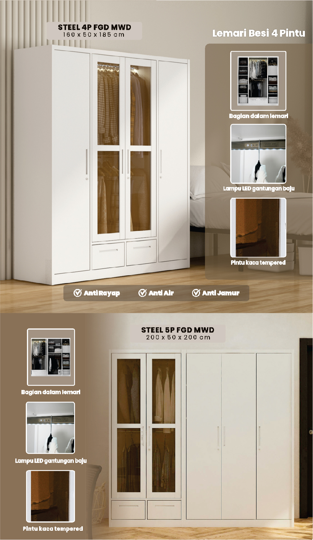 Infografik PIRA -  STEEL 6P FGD MWD LEMARI PAKAIAN BESI 6 PINTU DENGAN LACI DAN LED warna WHITE - PIRA - halaman 6