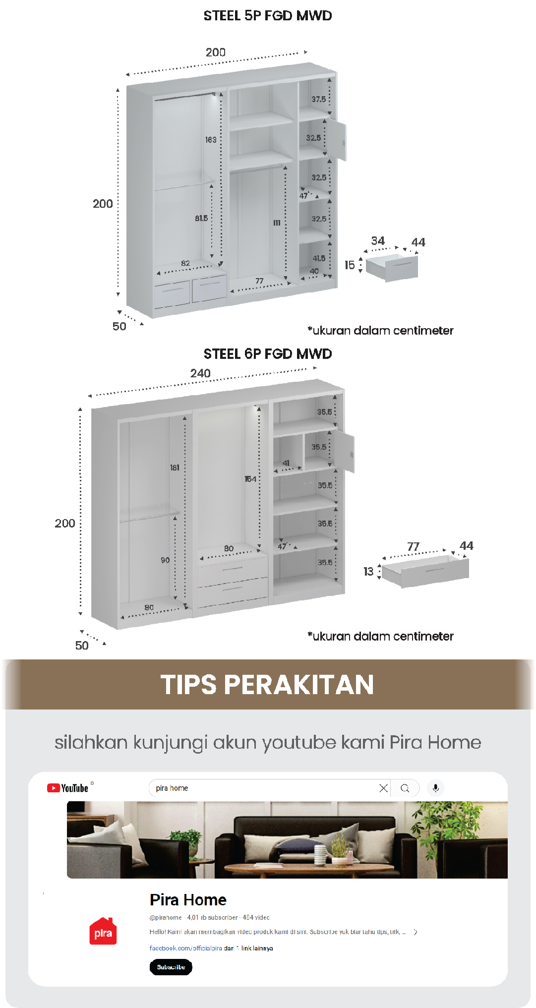 Infografik PIRA -  STEEL 6P FGD MWD LEMARI PAKAIAN BESI 6 PINTU DENGAN LACI DAN LED warna WHITE - PIRA - halaman 10