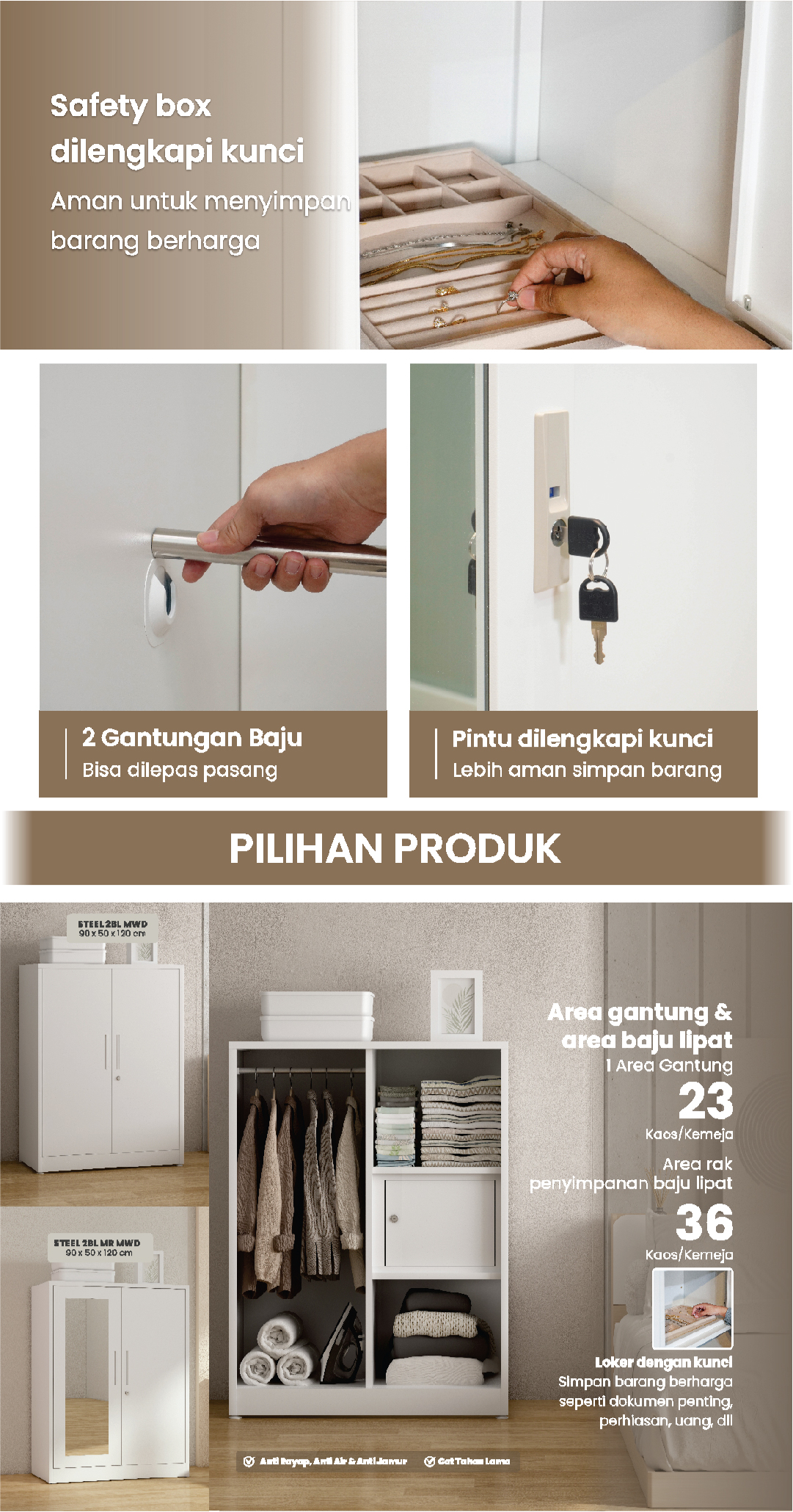 Infografik PIRA -  STEEL A 3A N SSL MWD LEMARI PAKAIAN BESI 3 PINTU SLIDING / PINTU GESER warna WHITE - PIRA - halaman 2