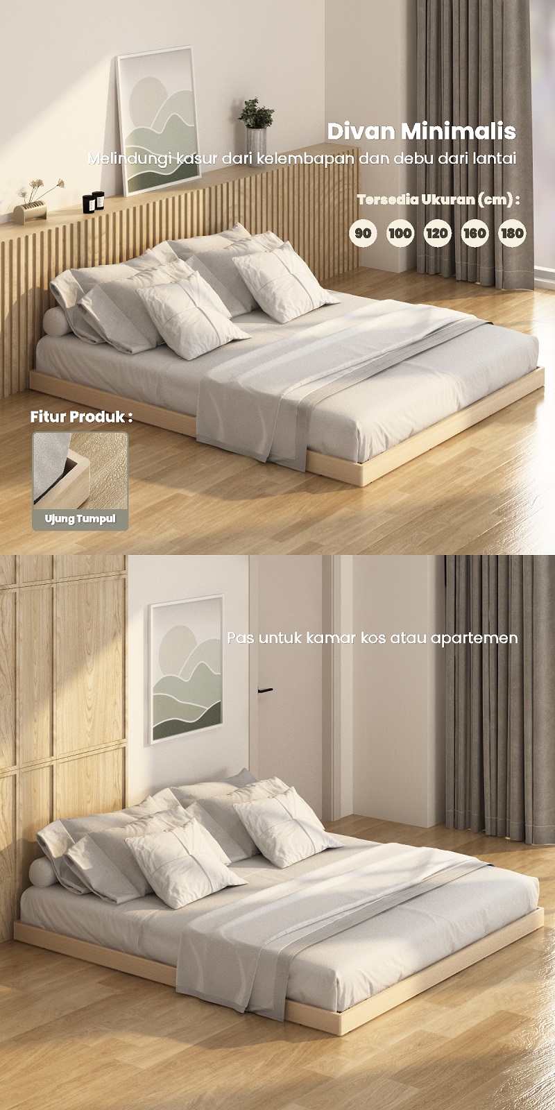 Infografik PIRA - NEST BD120 DIPAN LESEHAN / ALAS TEMPAT TIDUR / TATAKAN DIPAN / RANJANG warna LIGHT TAUPE - PIRA - halaman 2