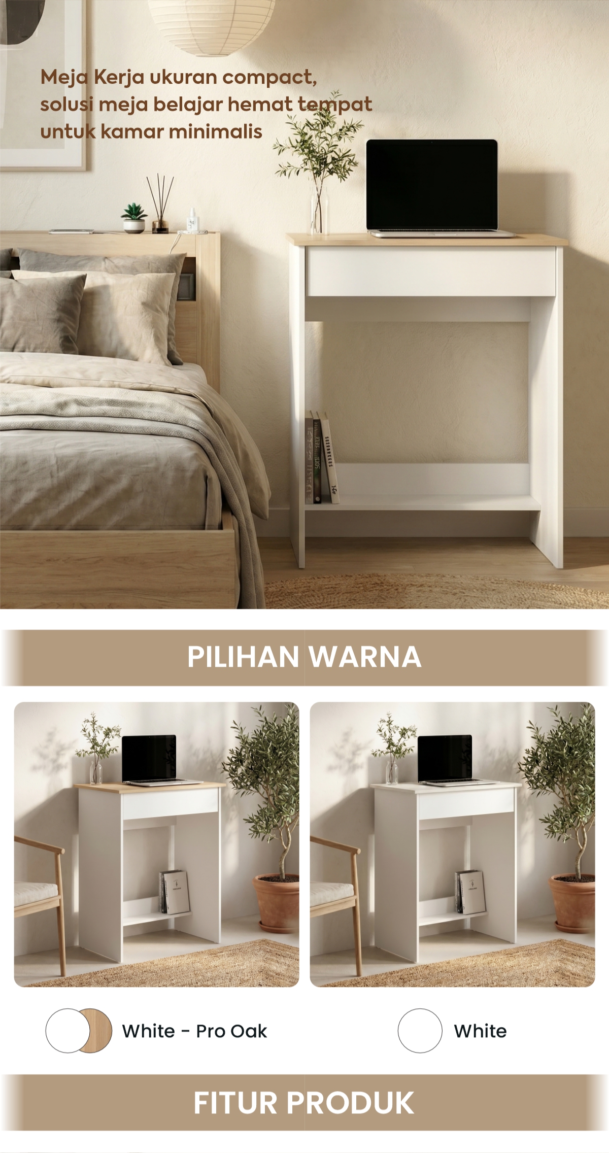 Infografik PIRA METROPOLIS OX -  ARUNA DK61 MEJA BELAJAR / MEJA KOMPUTER DENGAN LACI warna WHITE - PRO OAK - PIRA METROPOLIS OX - halaman 2