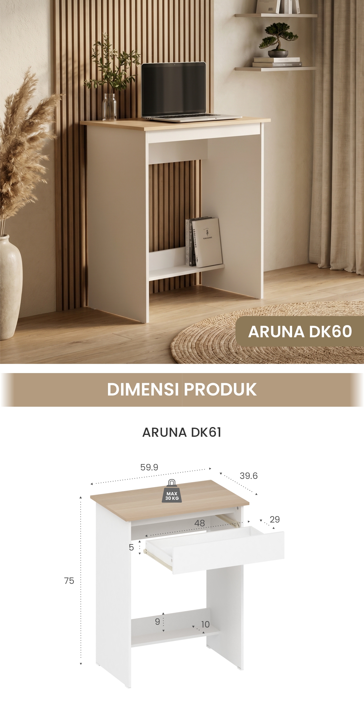 Infografik PIRA METROPOLIS OX -  ARUNA DK61 MEJA BELAJAR / MEJA KOMPUTER DENGAN LACI warna WHITE - PRO OAK - PIRA METROPOLIS OX - halaman 5