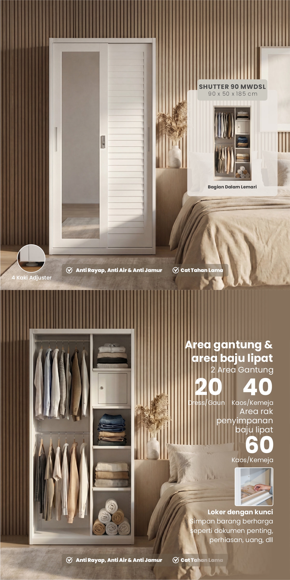 Infografik PIRA -  SHUTTER 90 MWDSL LEMARI PAKAIAN BESI SLIDING / PINTU GESER warna WHITE - PIRA - halaman 2